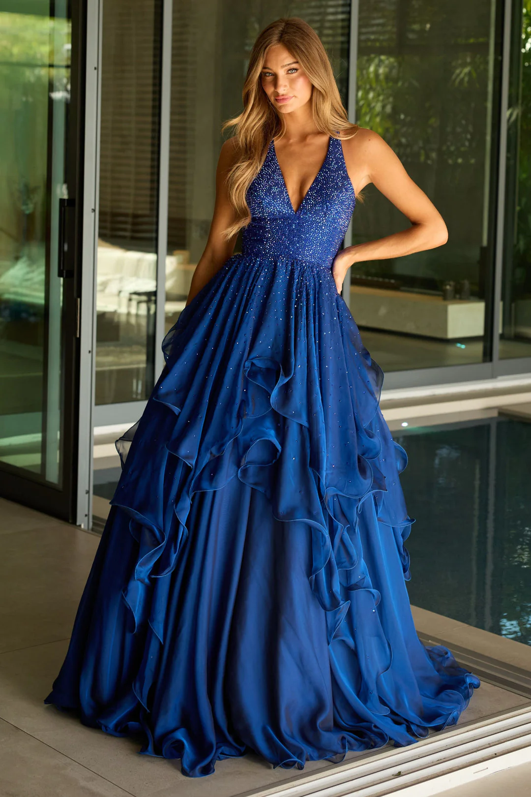 42238 - Ava Presley - Halter Ball Gown With Ruffled Skirt - Image 4