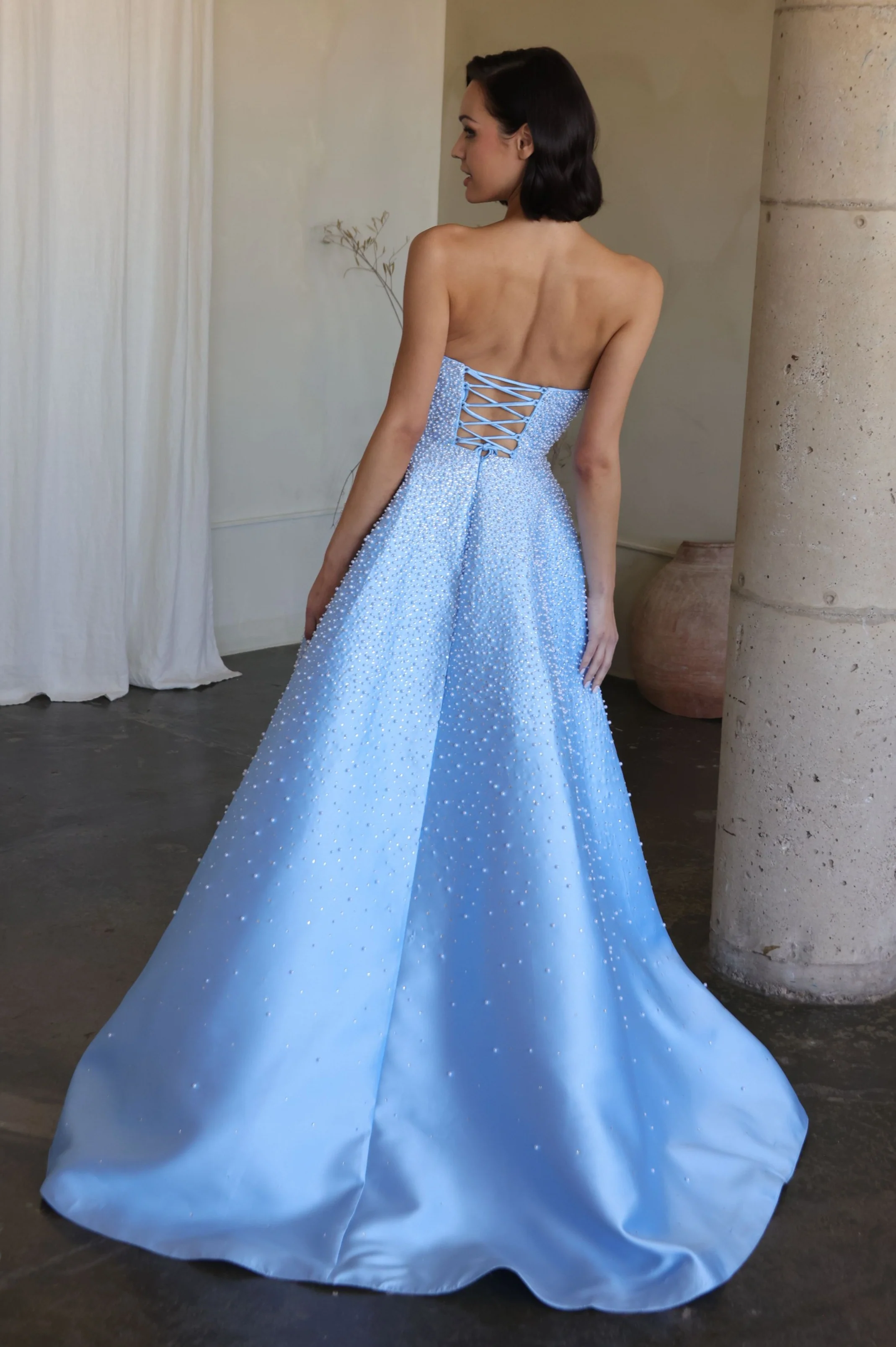 42500 - Ava Presley - Strapless A-line Pearl Embellished Dress - Image 2