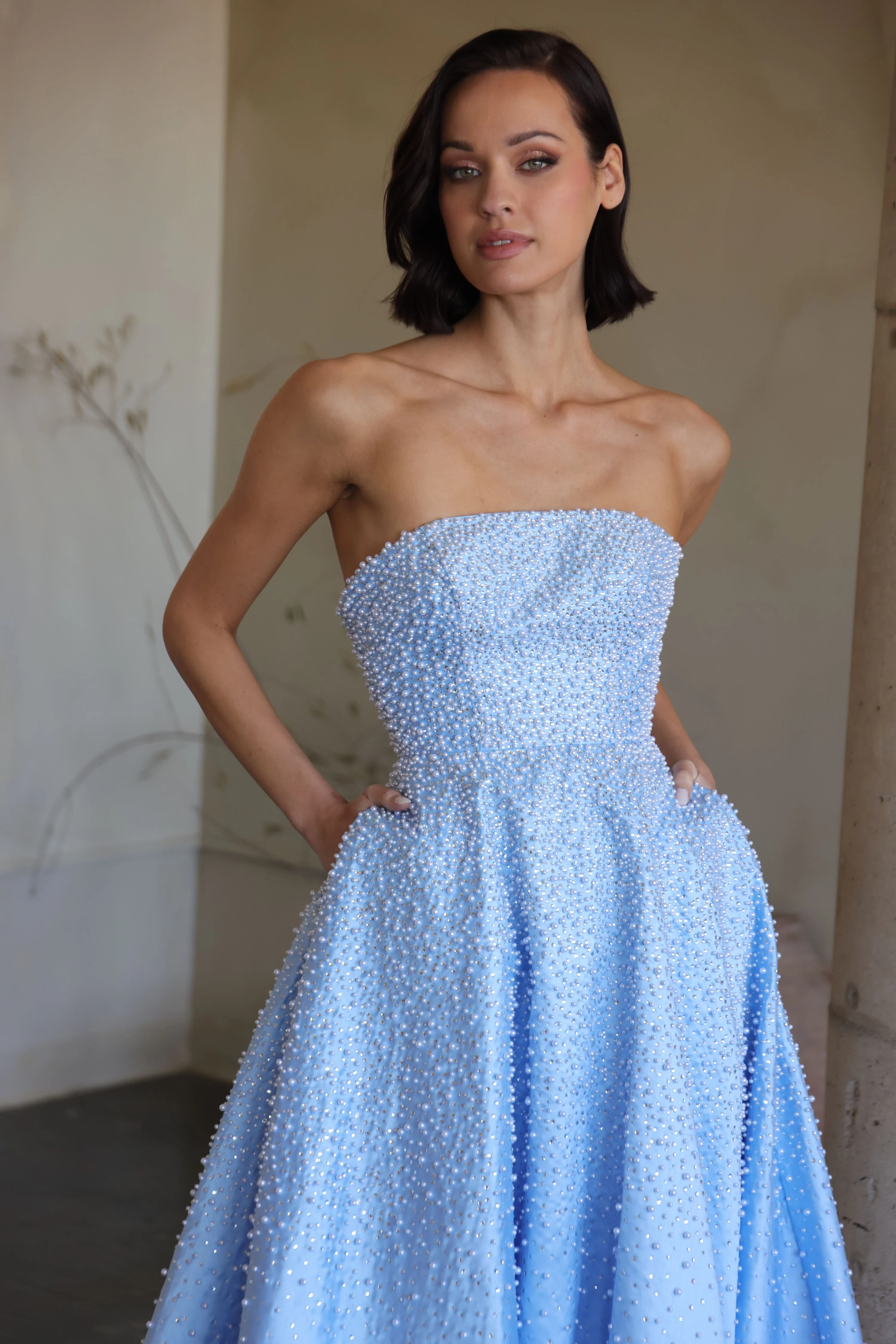 42500 - Ava Presley - Strapless A-line Pearl Embellished Dress - Image 6
