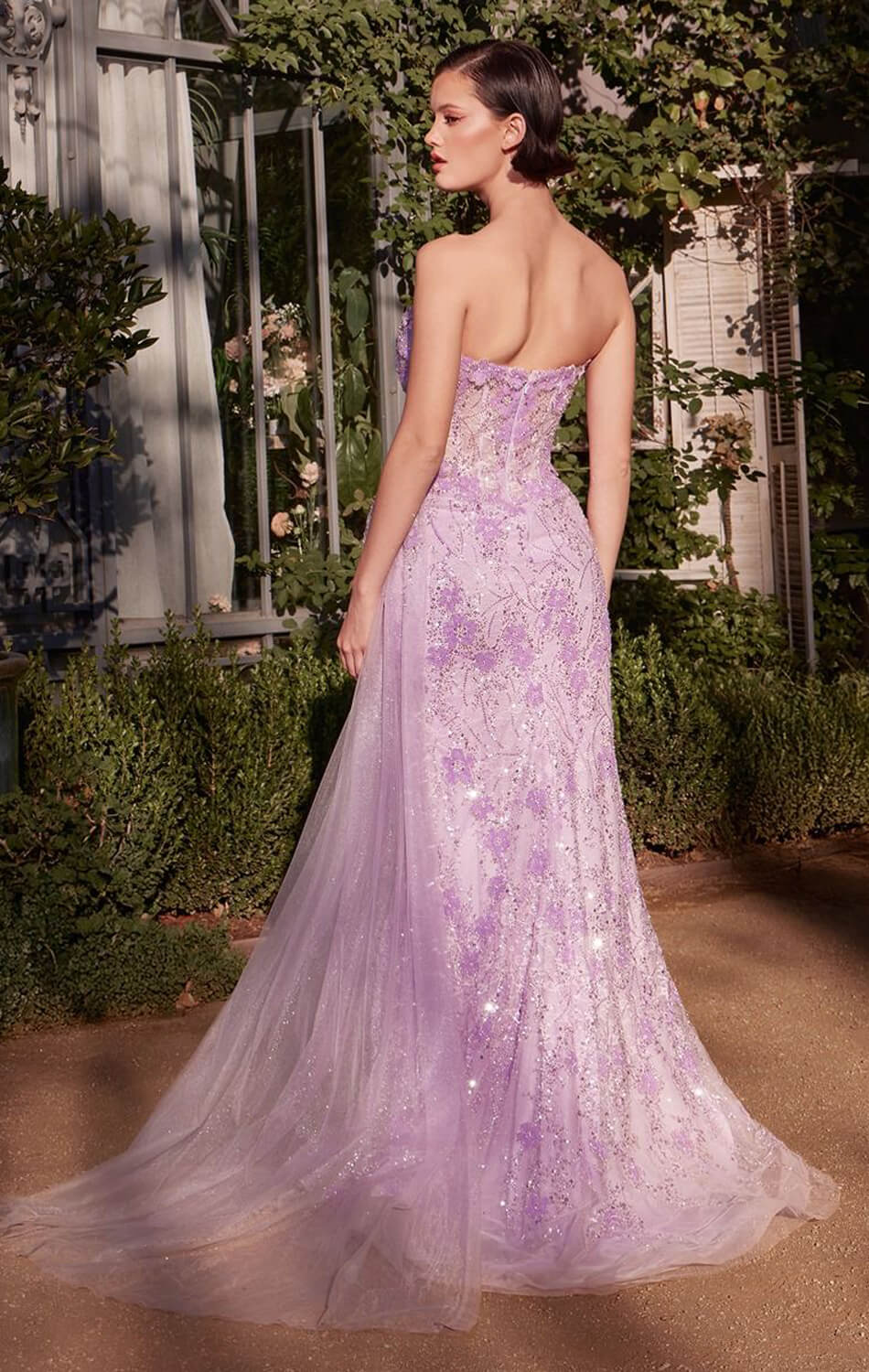 A1379 - FLORAL MOTIF STRAPLESS FITTED GOWN - Andrea & Leo - Image 2