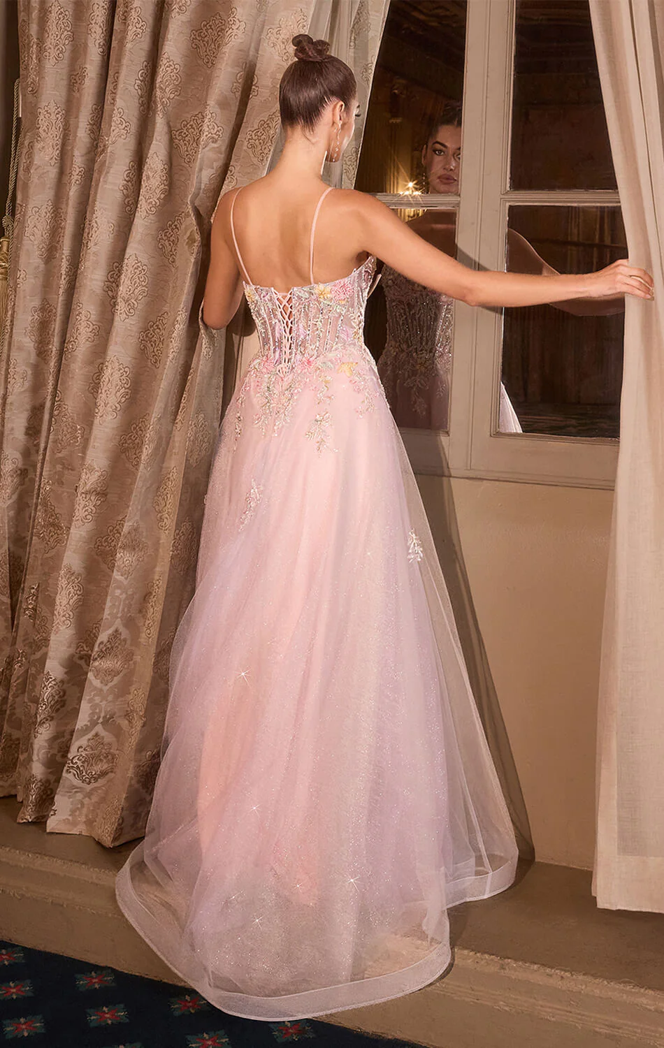 A1477 - FLORAL GLITTER TULLE BALL GOWN - ANDREA & LEO - Image 4