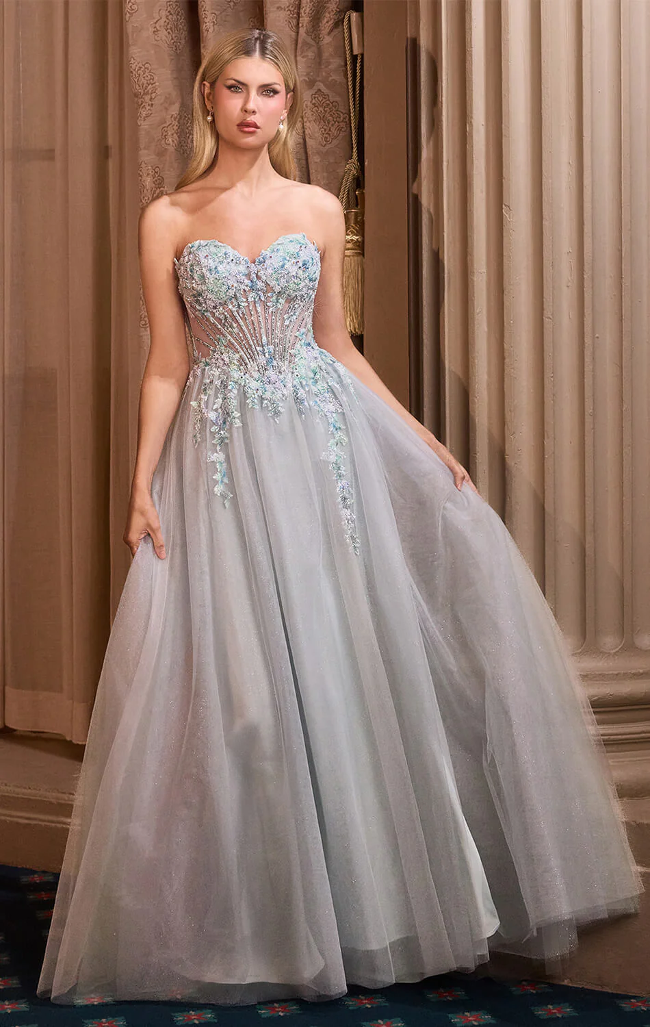 A1478 - FAIRYTALE FLORAL GLITTER TULLE BALL GOWN - ANDREA & LEO - Image 2