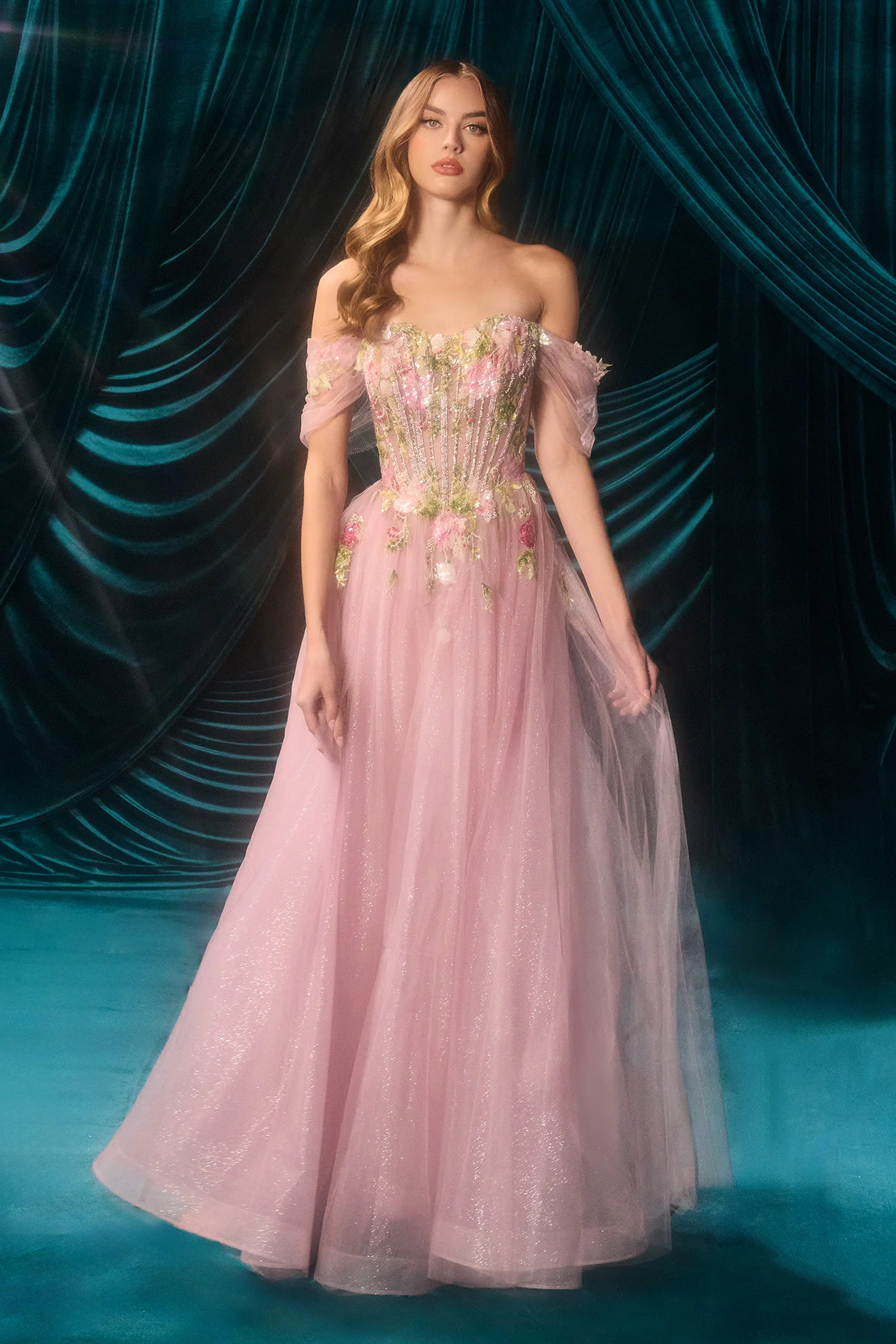 A1479 - A-LINE FLORAL BALL GOWN - Andrea & Leo