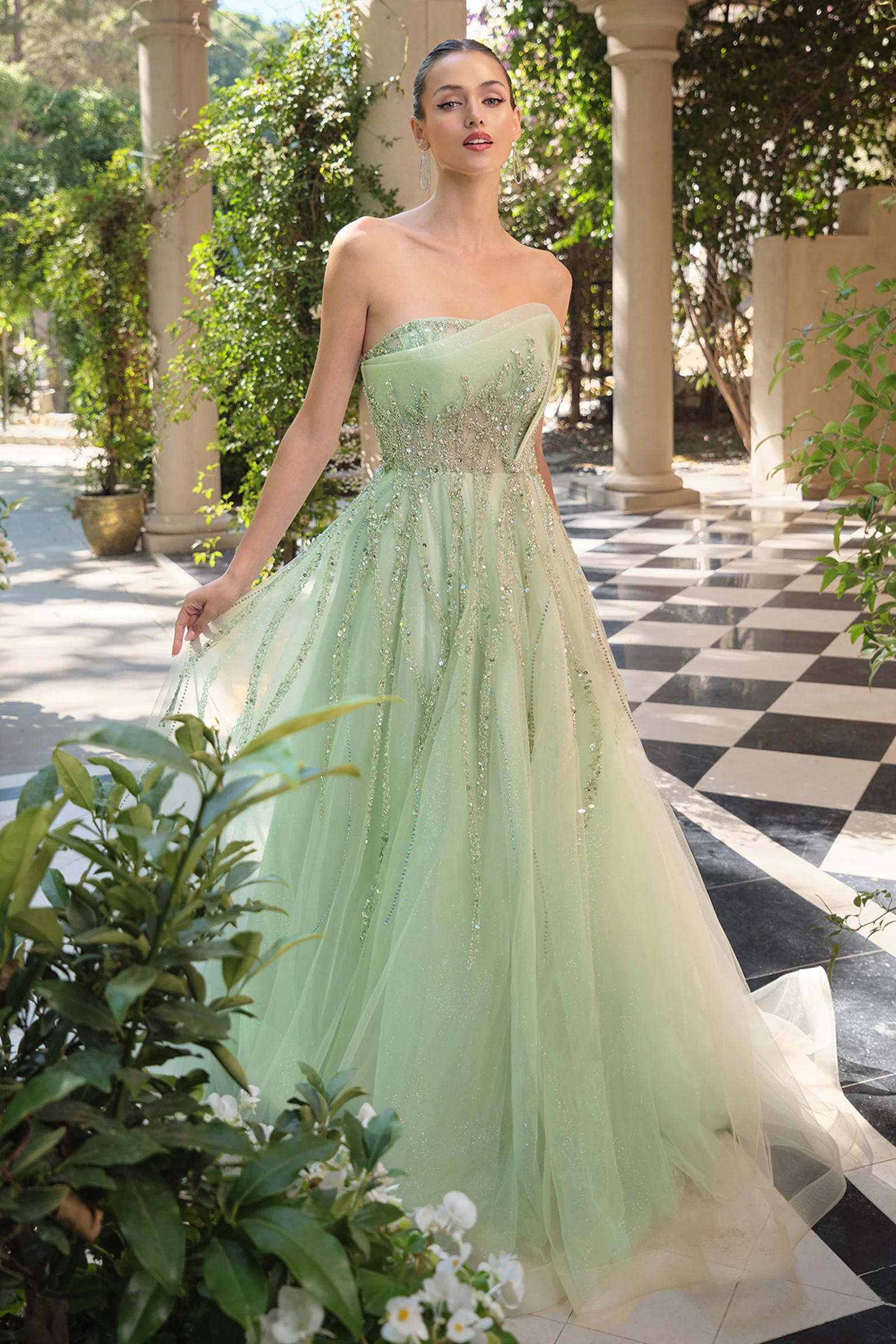 A1491 - Strapless A-Line Tulle Gown - Andrea & Leo - Image 6