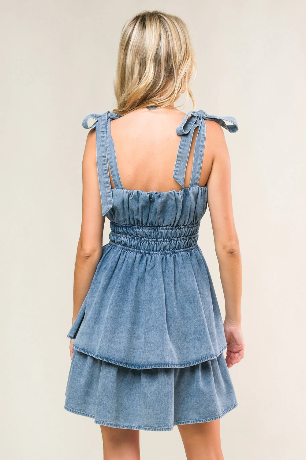 ALONG THE SHORELINE DENIM MINI DRESS - Image 2