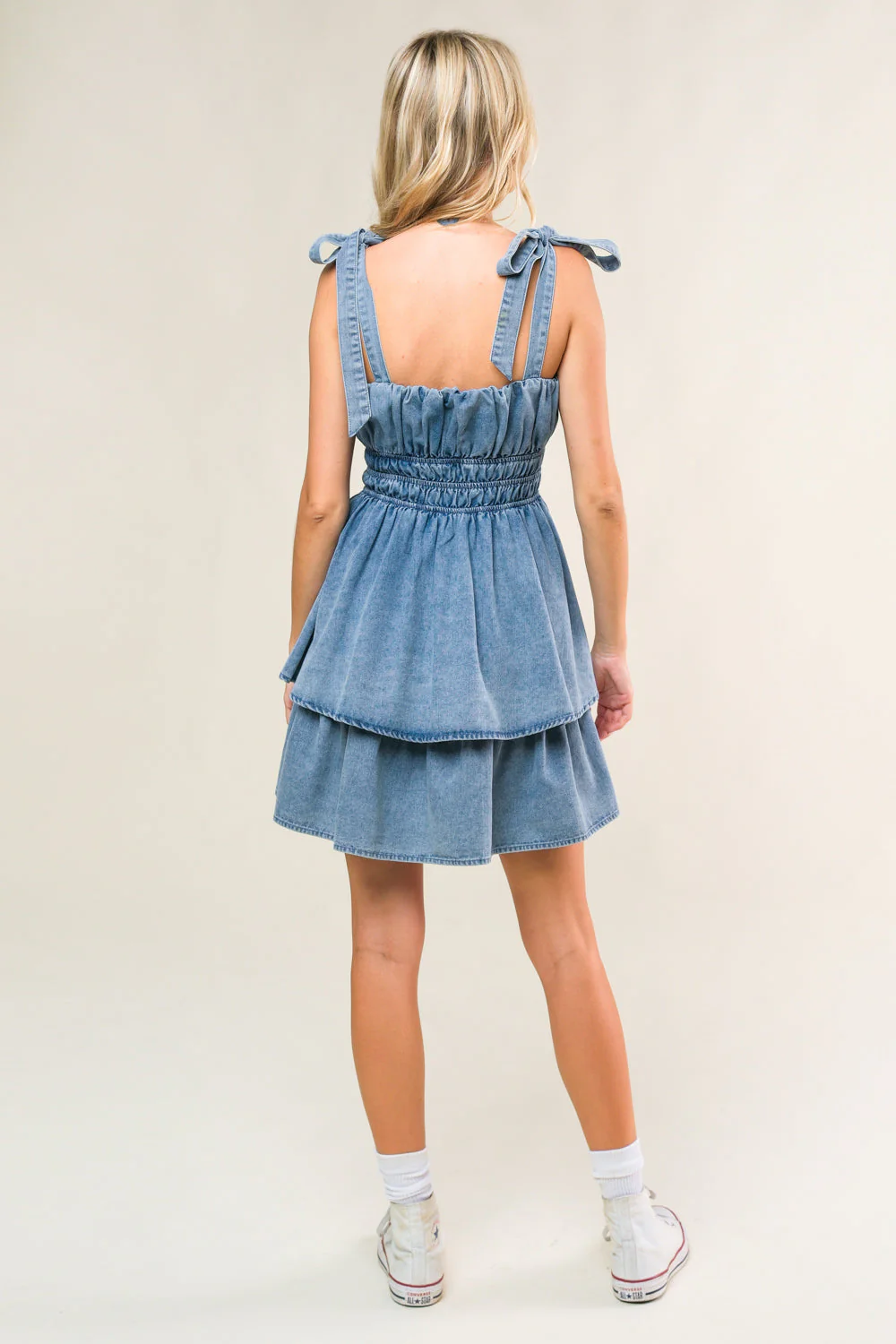 ALONG THE SHORELINE DENIM MINI DRESS - Image 5