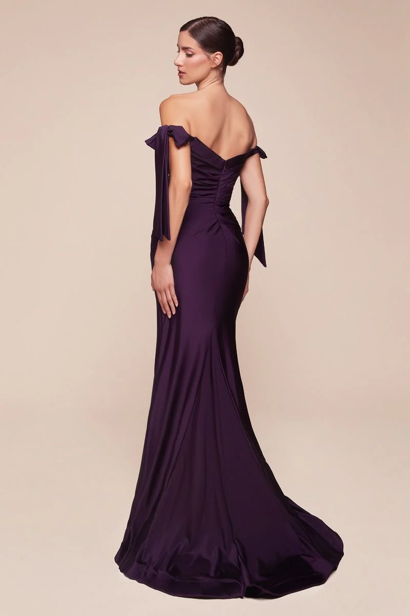 Amber Gown - Off Shoulder Stretch Spandex Satin Dress With Ties - Image 22