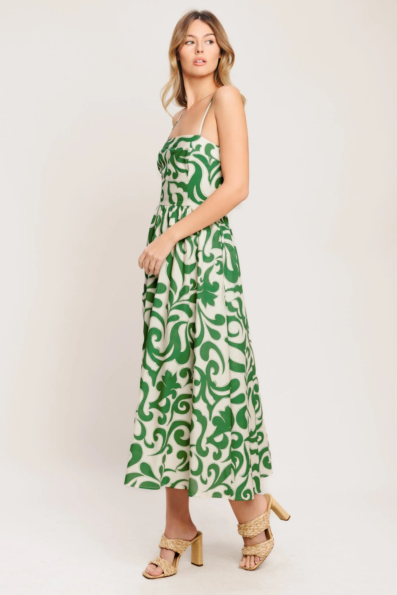 ART NOUVEAU FLORAL GREEN MIDI DRESS - Image 2
