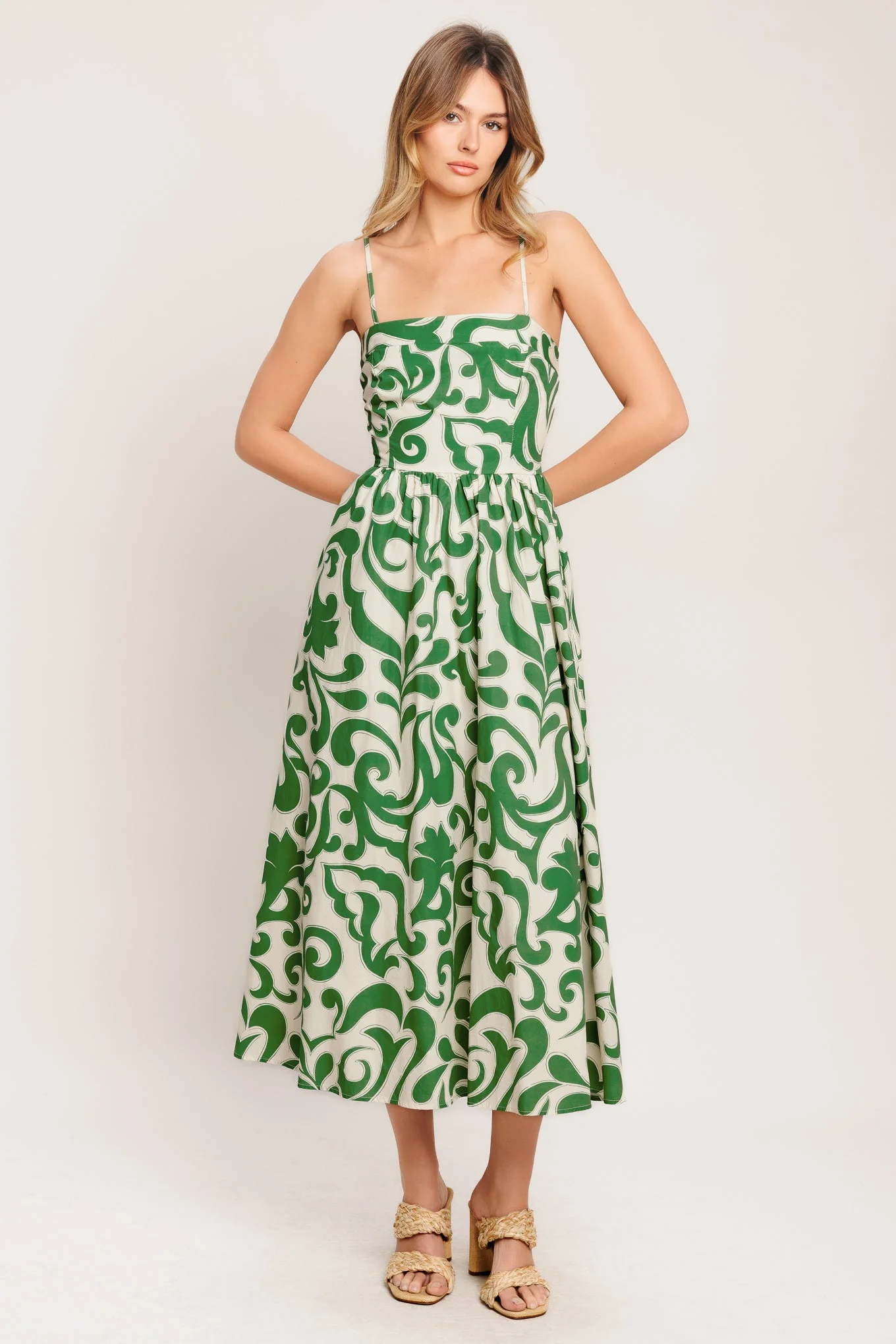 ART NOUVEAU FLORAL GREEN MIDI DRESS - Image 3