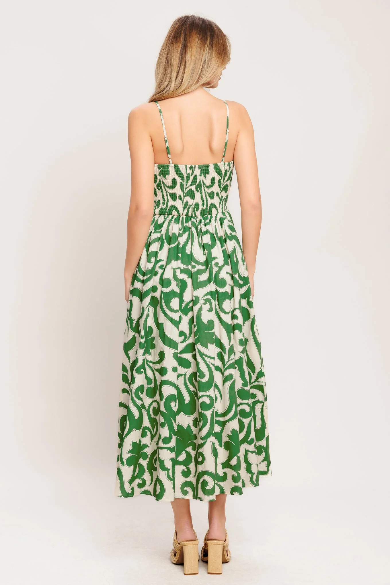 ART NOUVEAU FLORAL GREEN MIDI DRESS - Image 4