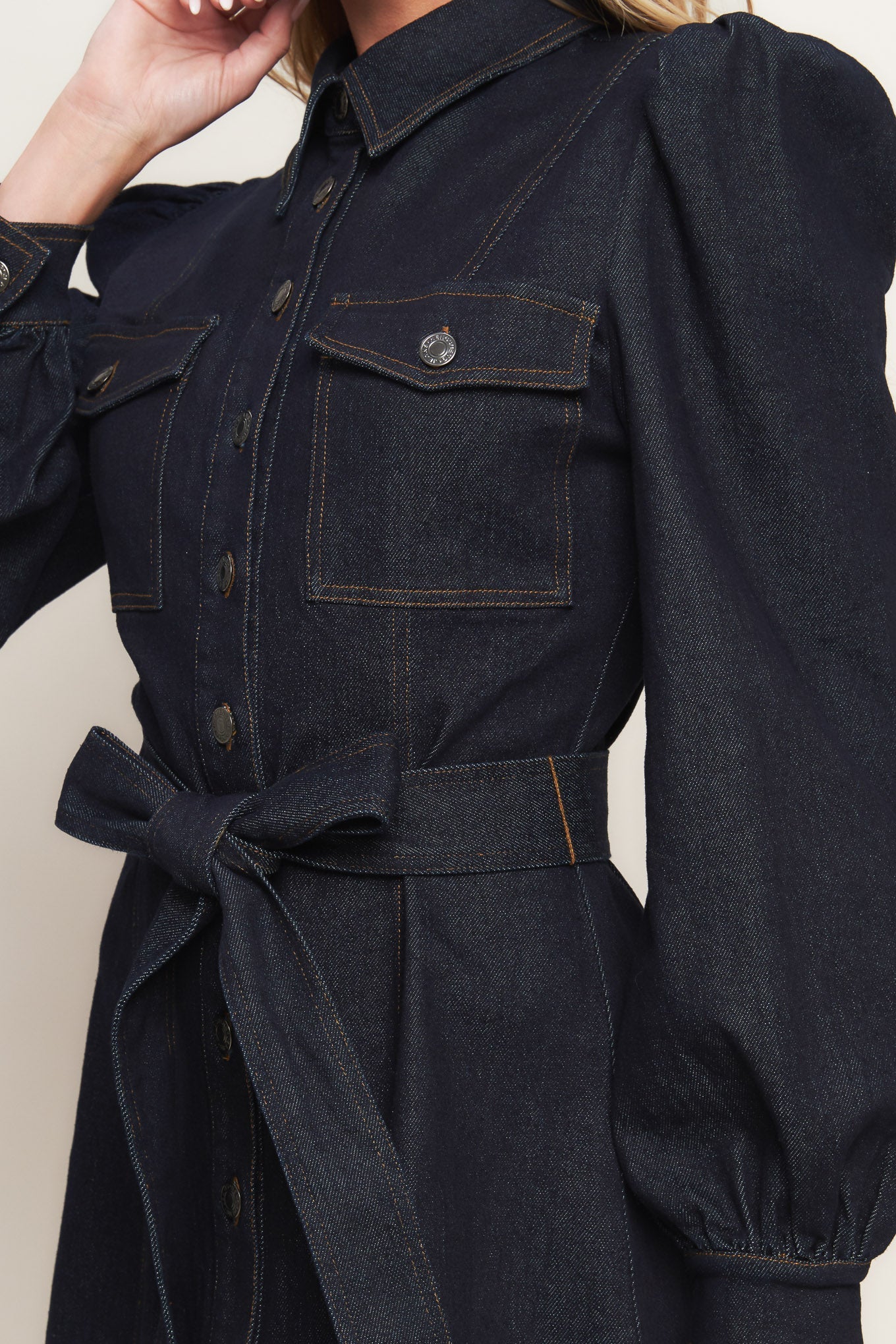 AUTUMN DAYS DARK INDIGO DENIM MINI DRESS - Image 3