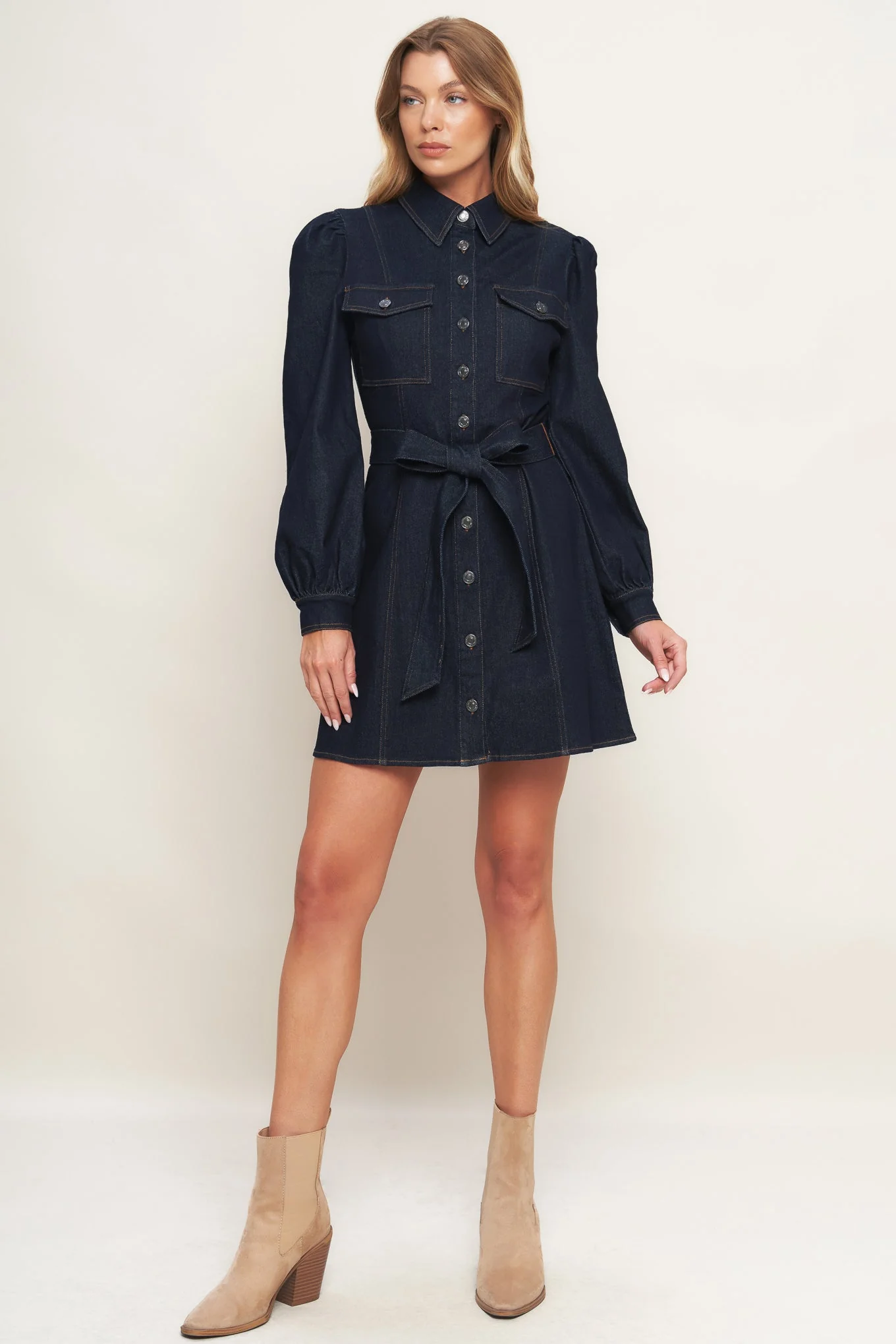 AUTUMN DAYS DARK INDIGO DENIM MINI DRESS - Image 4