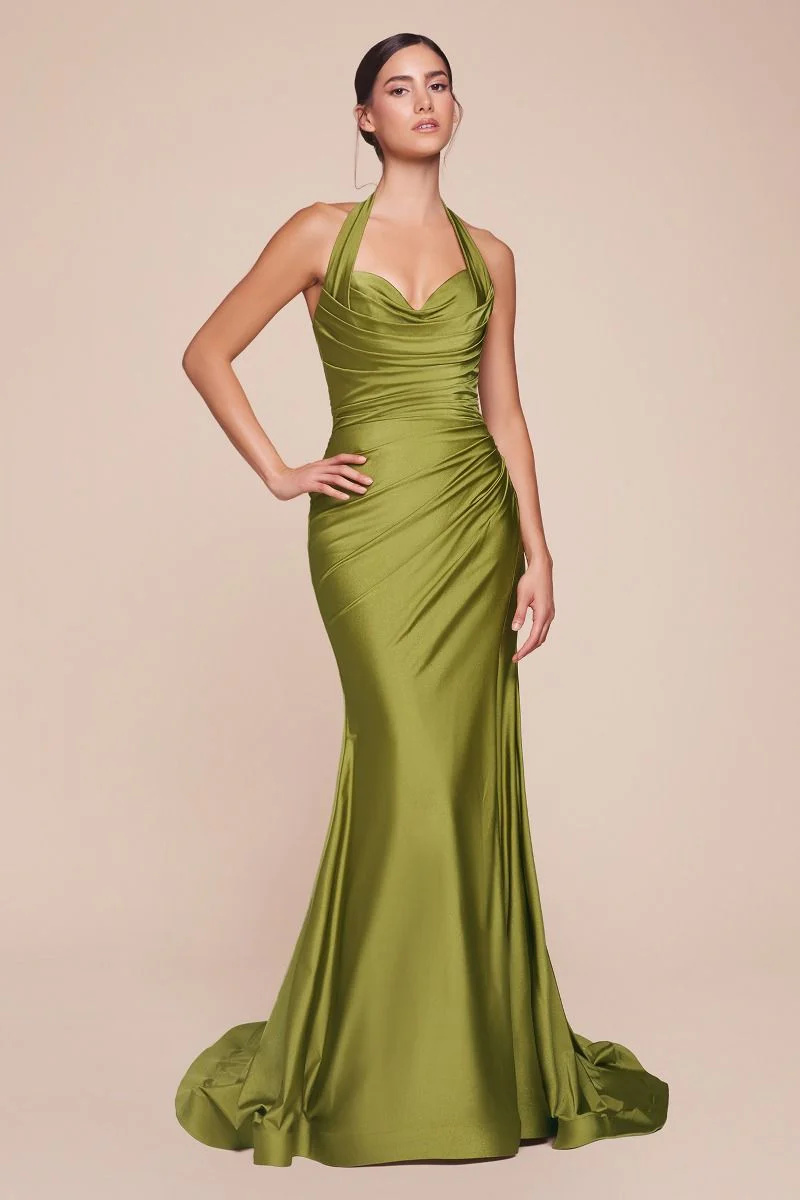 Autumn Gown - Stretch Spandex Satin Halter Fitted Dress - Image 10