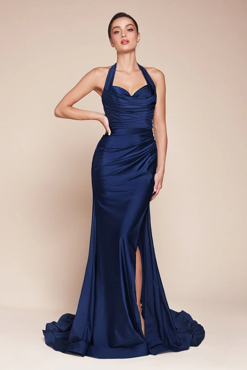 Autumn Gown - Stretch Spandex Satin Halter Fitted Dress - Image 13