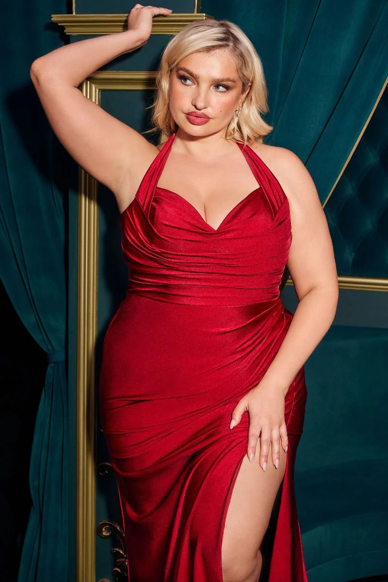 Autumn Gown - Stretch Spandex Satin Halter Fitted Dress - Image 19