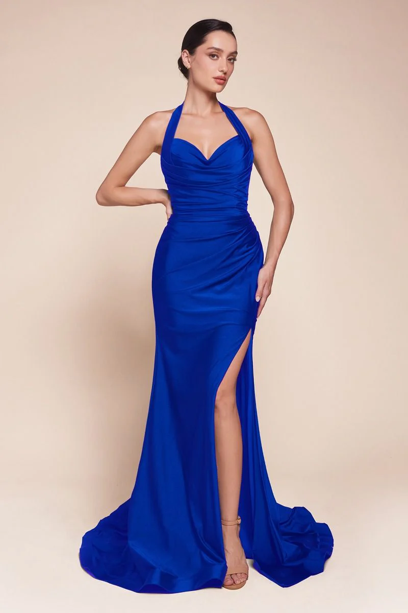 Autumn Gown - Stretch Spandex Satin Halter Fitted Dress - Image 21