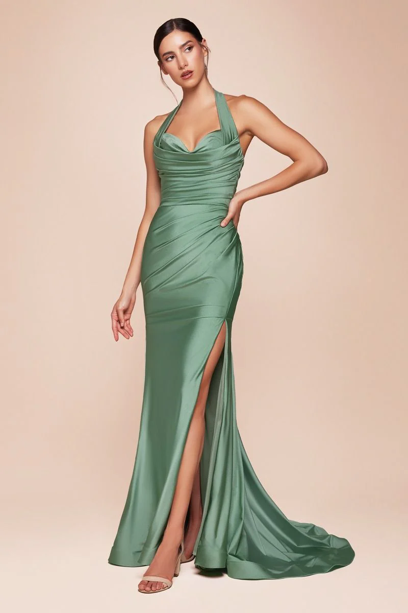 Autumn Gown - Stretch Spandex Satin Halter Fitted Dress - Image 32