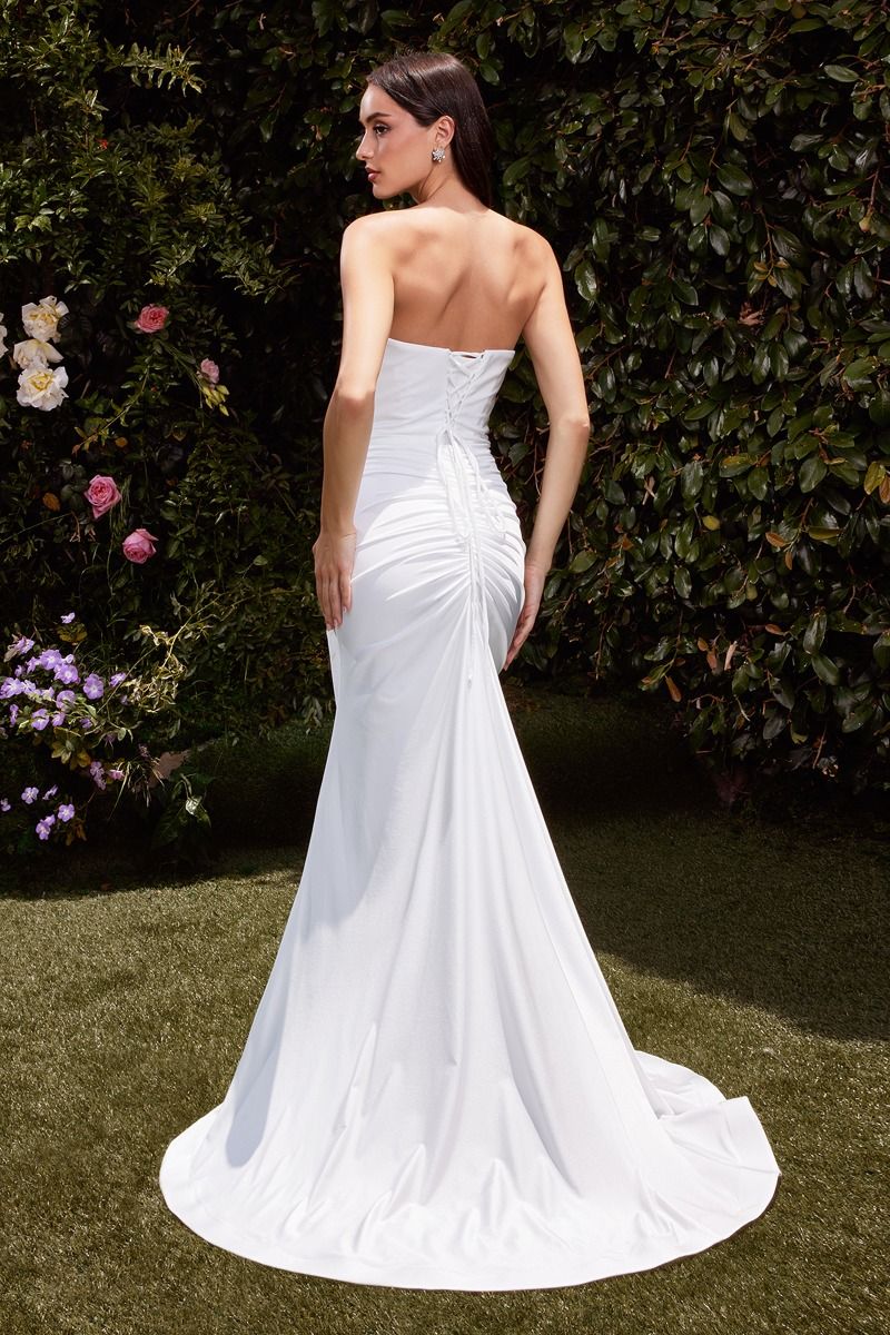 AVA POINTED V-NECKLINE GOWN - STRAPLESS STRETCH SPANDEX SATIN FITTED DRESS - Image 19