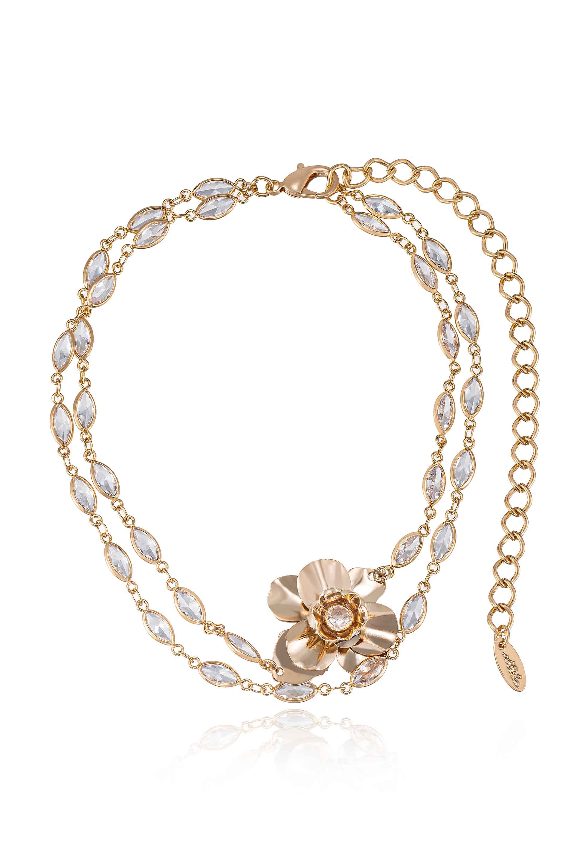 Bezel Crystal Layered Flower Necklace - Image 3