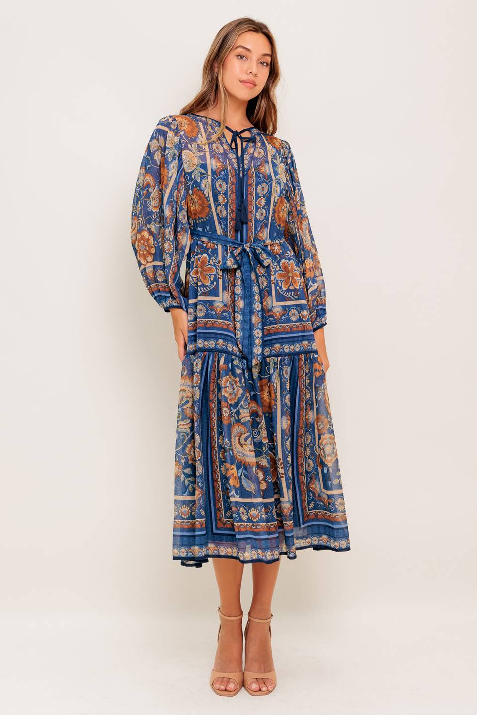 BOHEMIAN TAPESTRY BLUE MIDI DRESS - Image 3