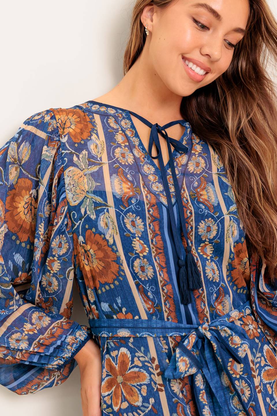 BOHEMIAN TAPESTRY BLUE MIDI DRESS - Image 4