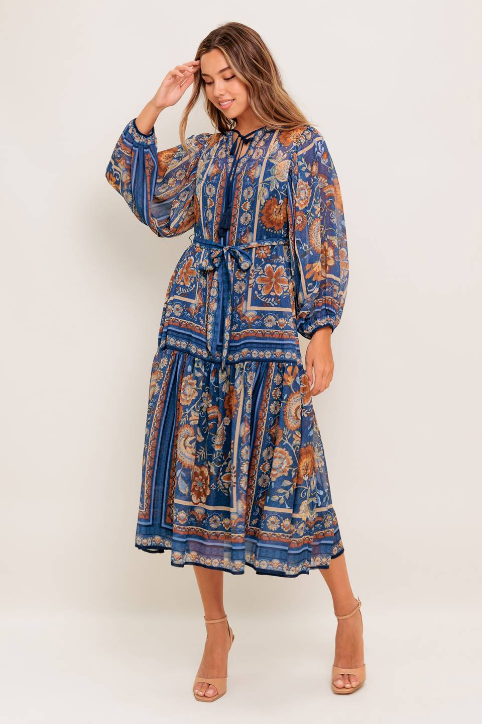 BOHEMIAN TAPESTRY BLUE MIDI DRESS - Image 5