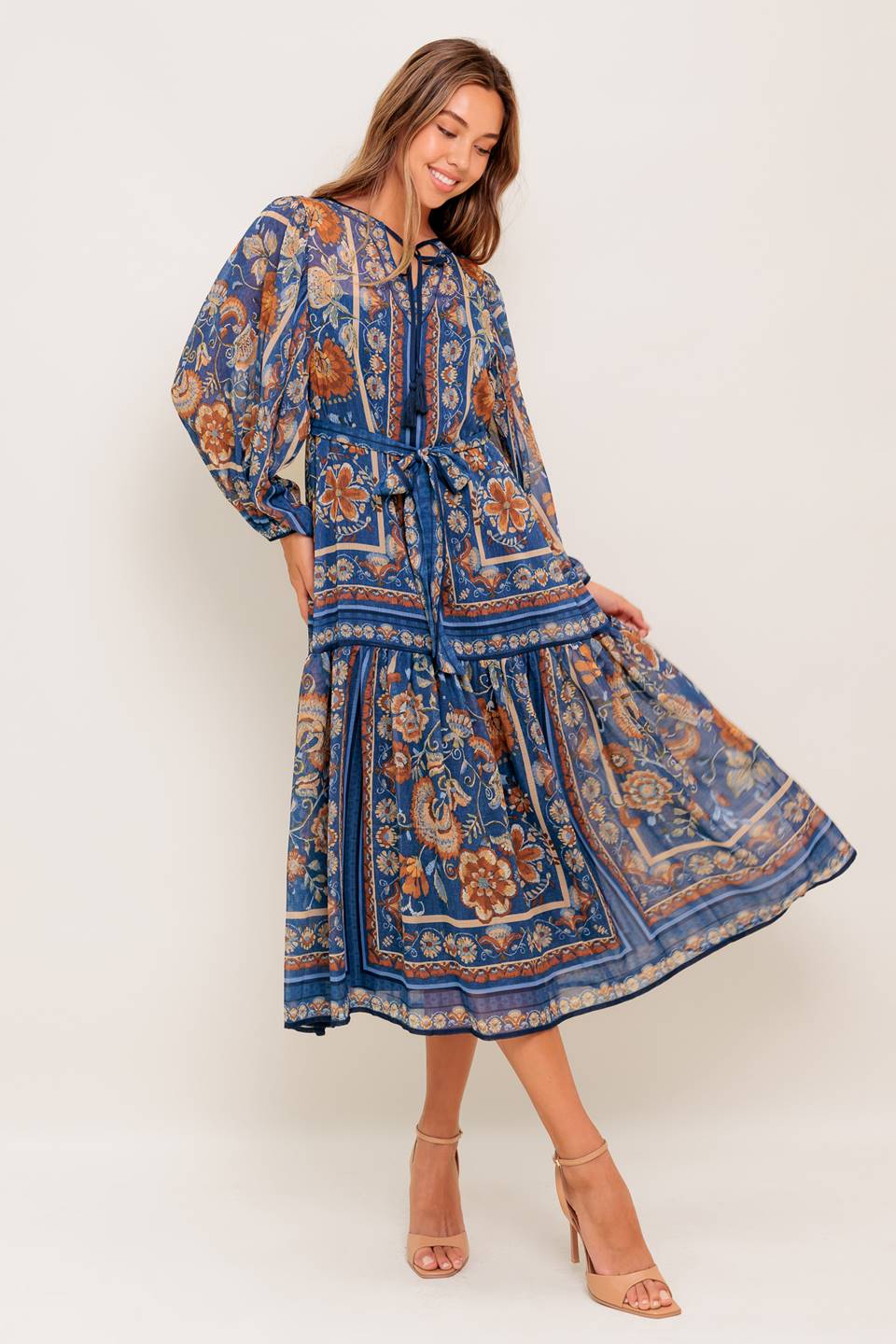 BOHEMIAN TAPESTRY BLUE MIDI DRESS - Image 6