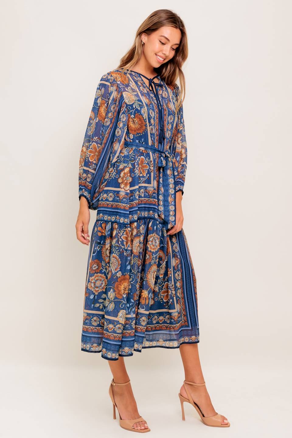 BOHEMIAN TAPESTRY BLUE MIDI DRESS - Image 7