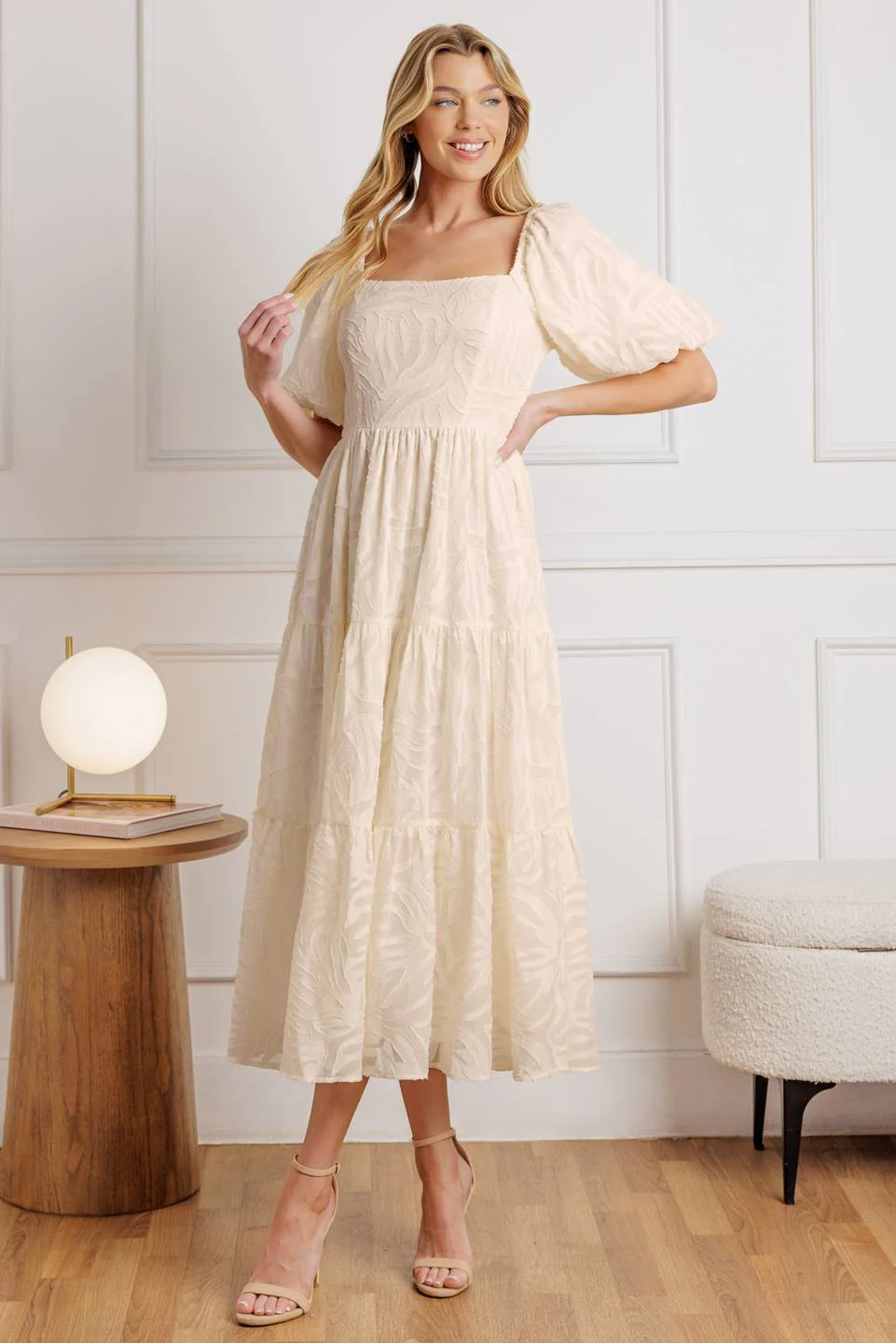 BRISK ADVENTURES EMBROIDERED MIDI DRESS - CREAM