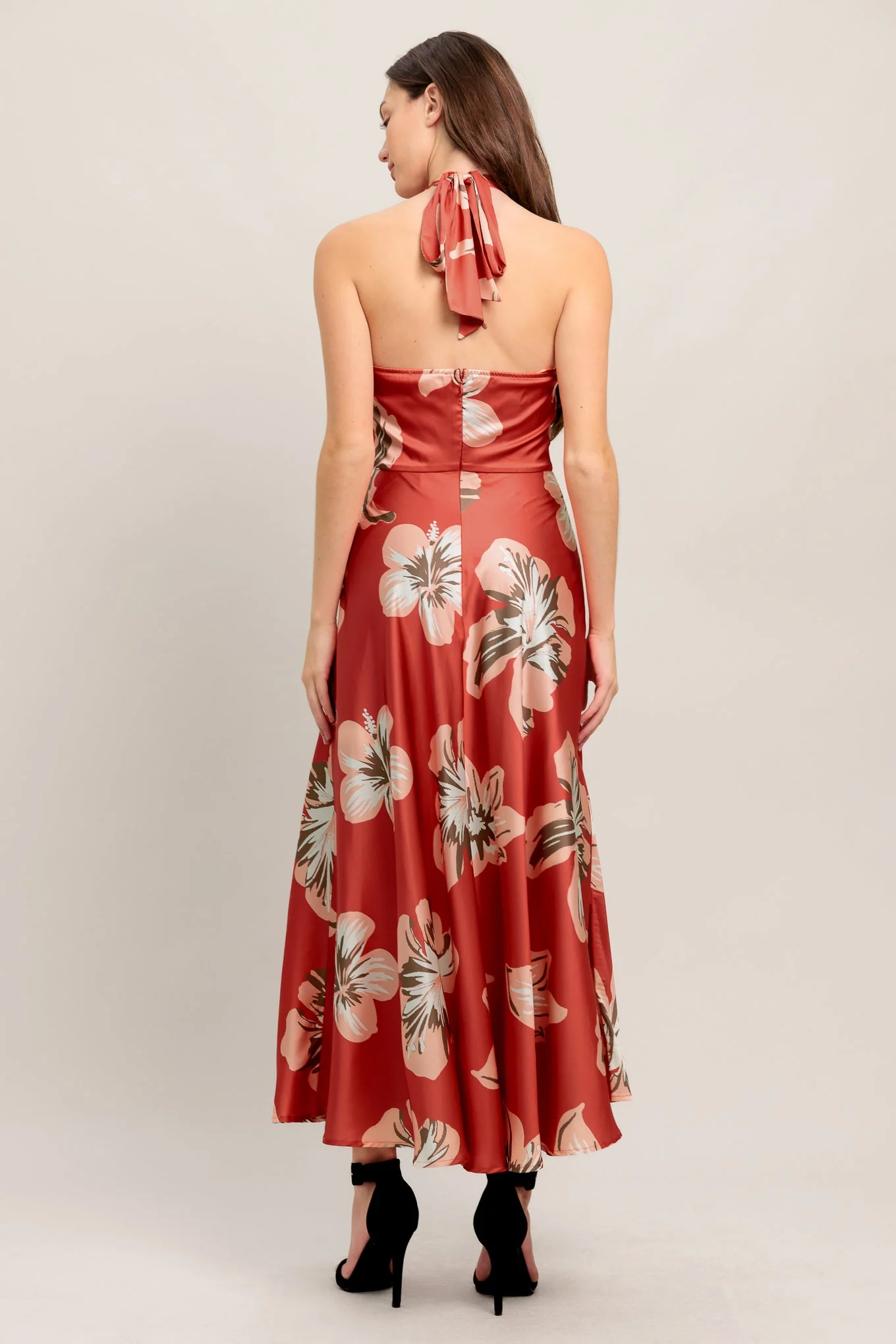 CAN’T LOOK AWAY CORAL RED MIDI DRESS - Image 2