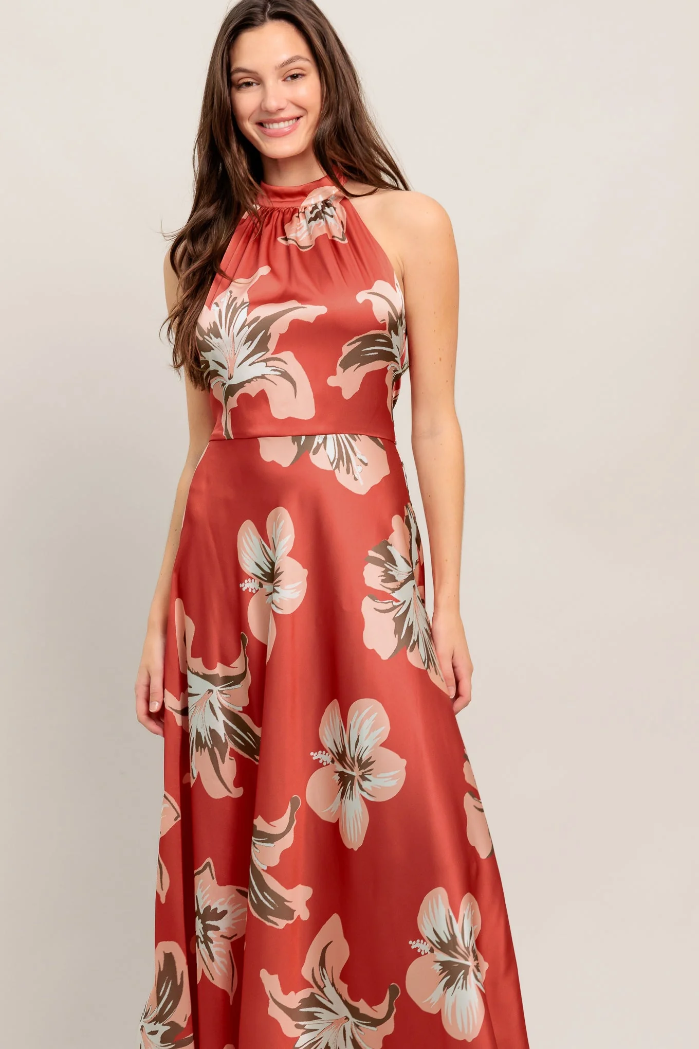 CAN’T LOOK AWAY CORAL RED MIDI DRESS - Image 4