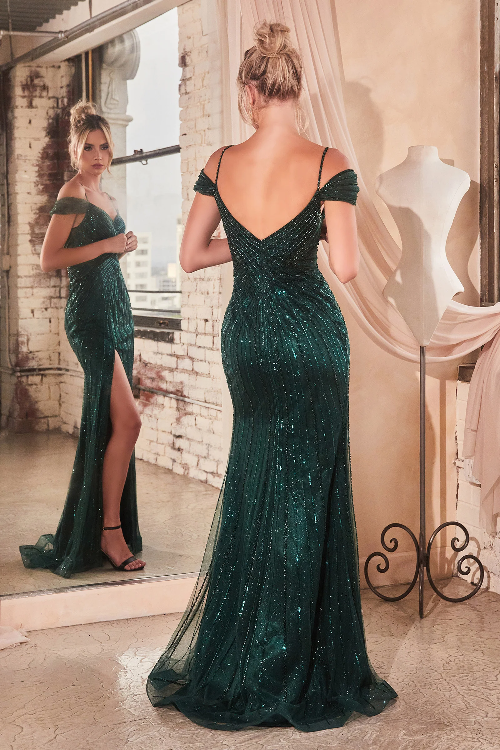 Cassius Gown - Off The Shoulder Fitted Sequin Dress - Image 3