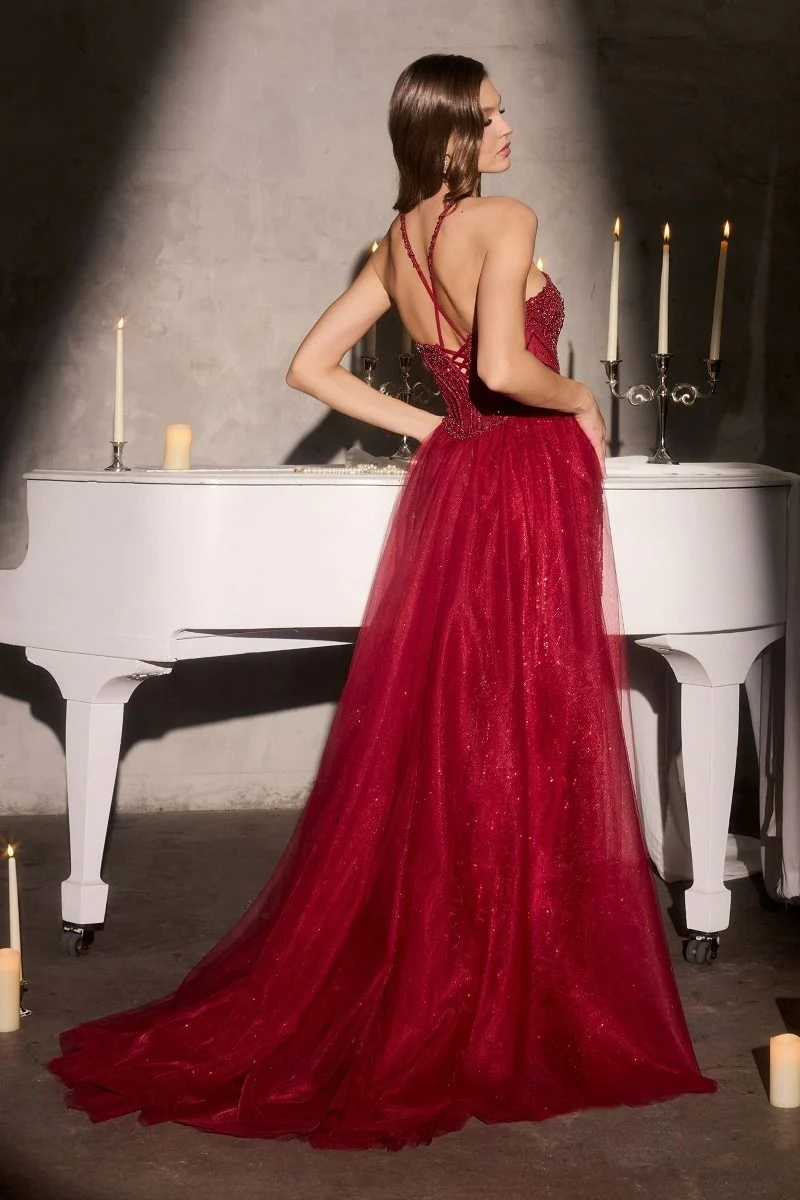 Chevonne Gown - Beaded Halter Dress With Overskirt - Image 5