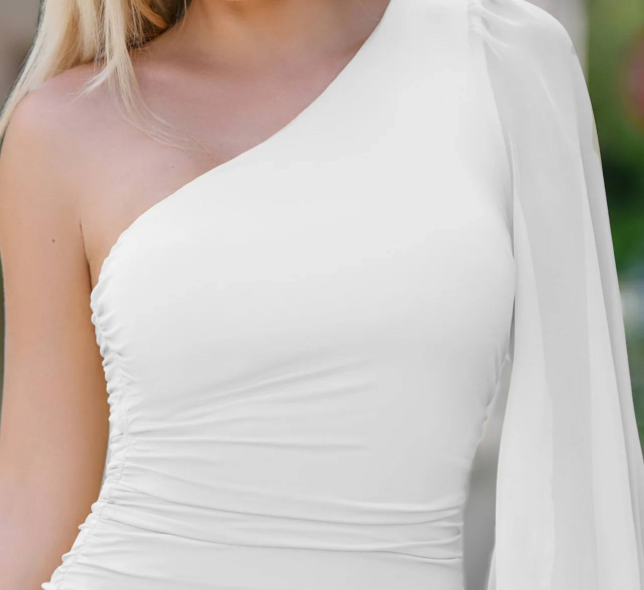 Size XS, Clara One Sleeve Mini Dress -  White - FINAL SALE - Image 3