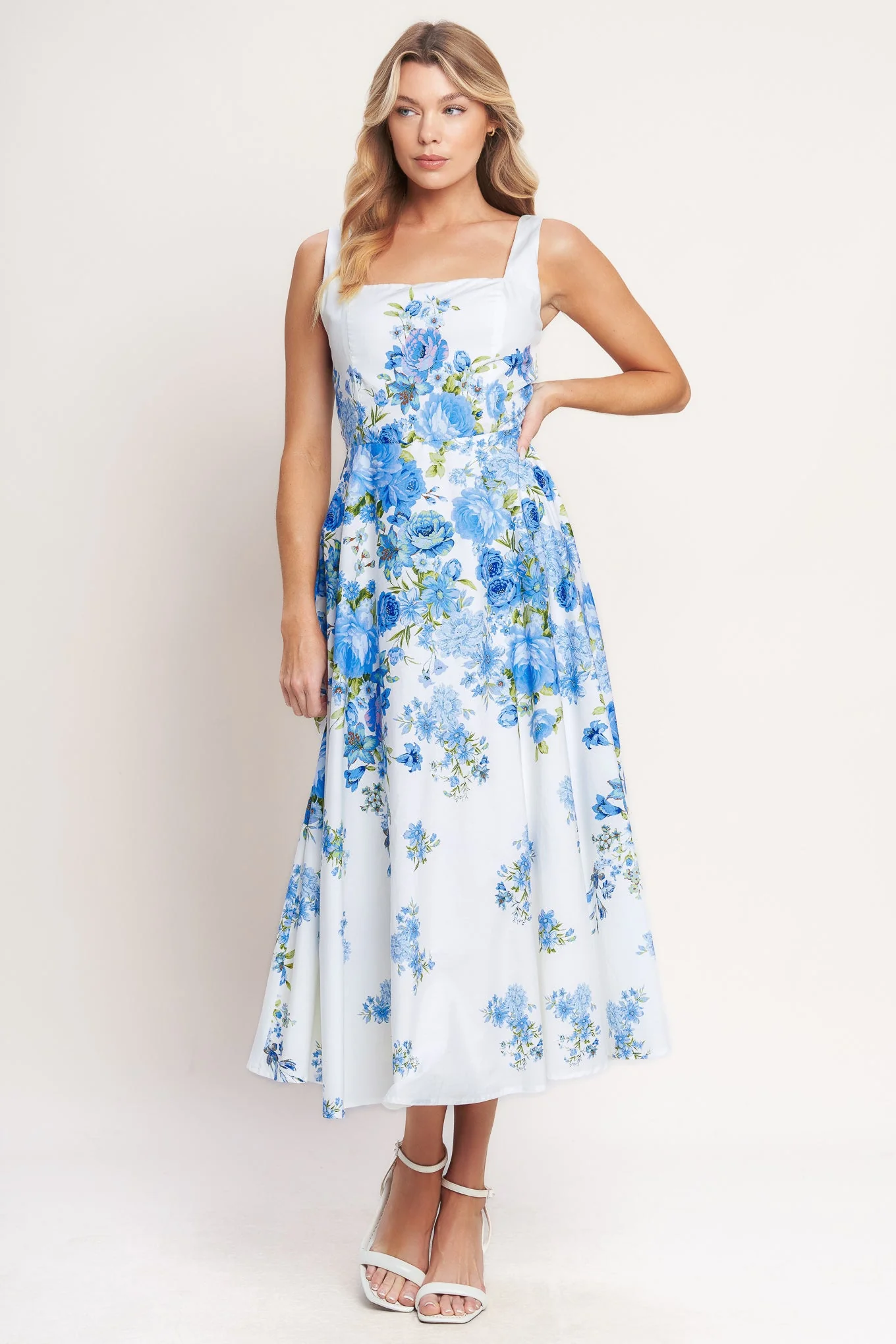 CLASSIC BLOOM BLUE FLORAL MIDI DRESS