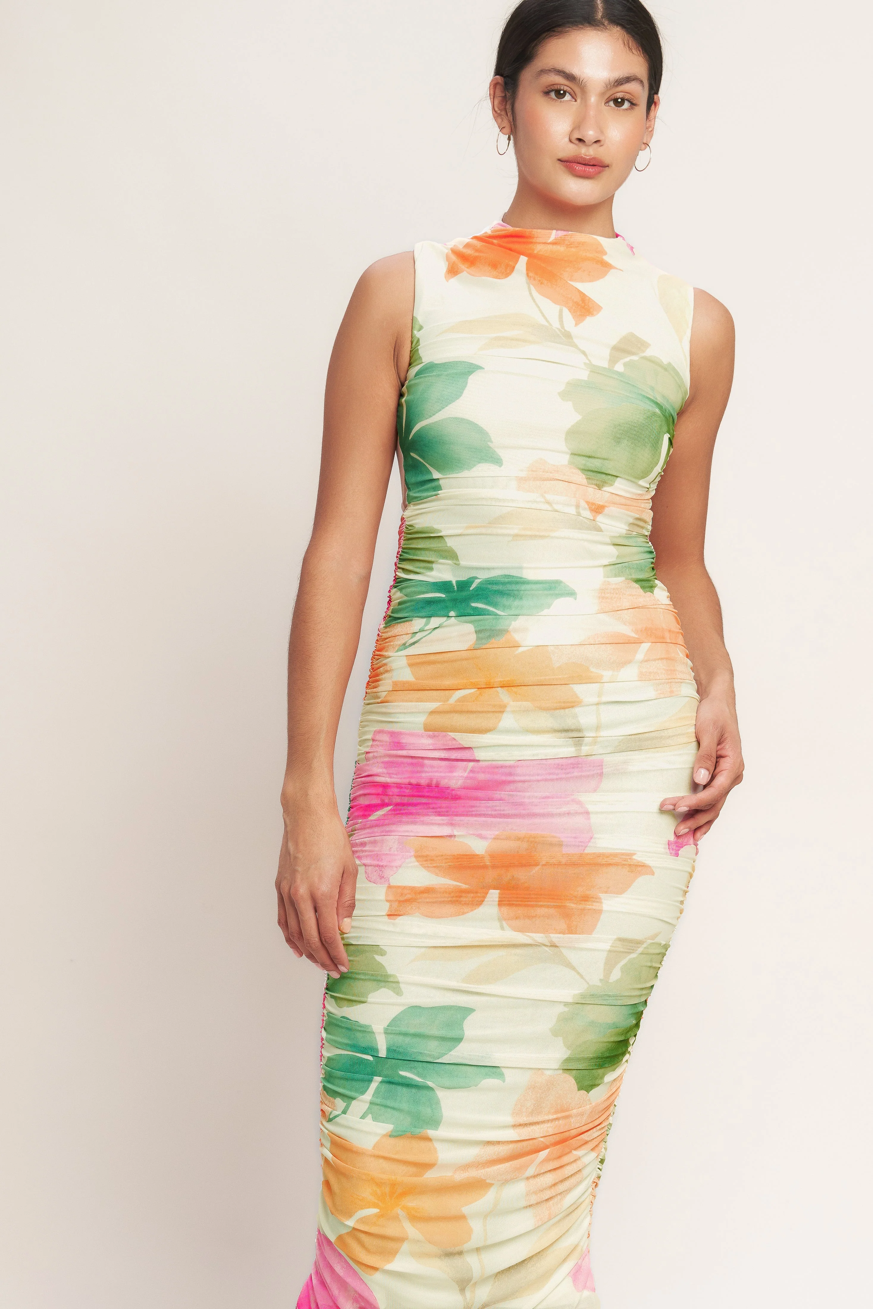 COLORFUL CONFIDENCE POWER MESH MIDI DRESS - Image 7