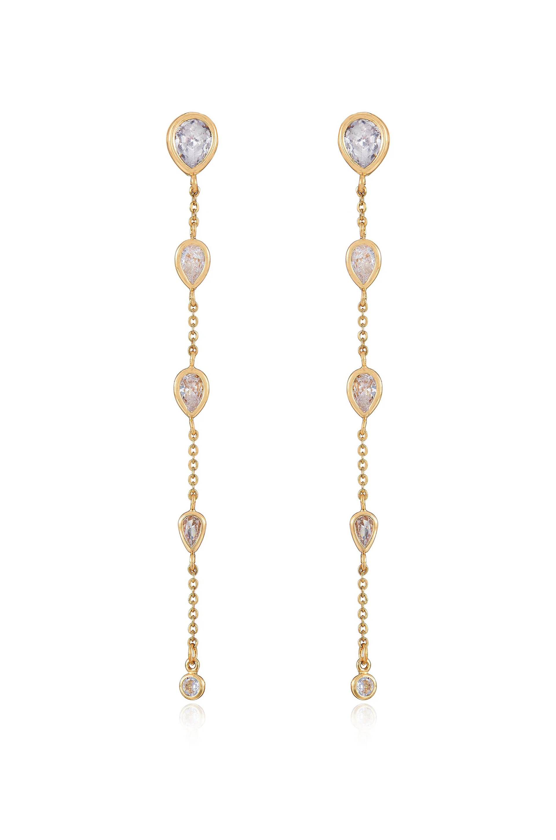 Dainty Bezel Crystal Dangle Earrings - Image 2