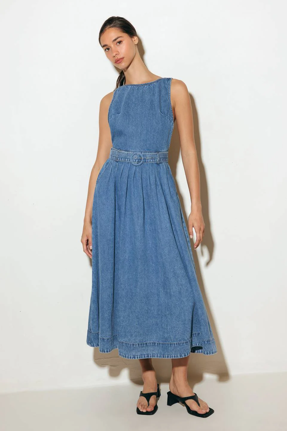 EFFORTLESS EDGE - OPEN BACK DENIM MIDI DRESS - Image 7