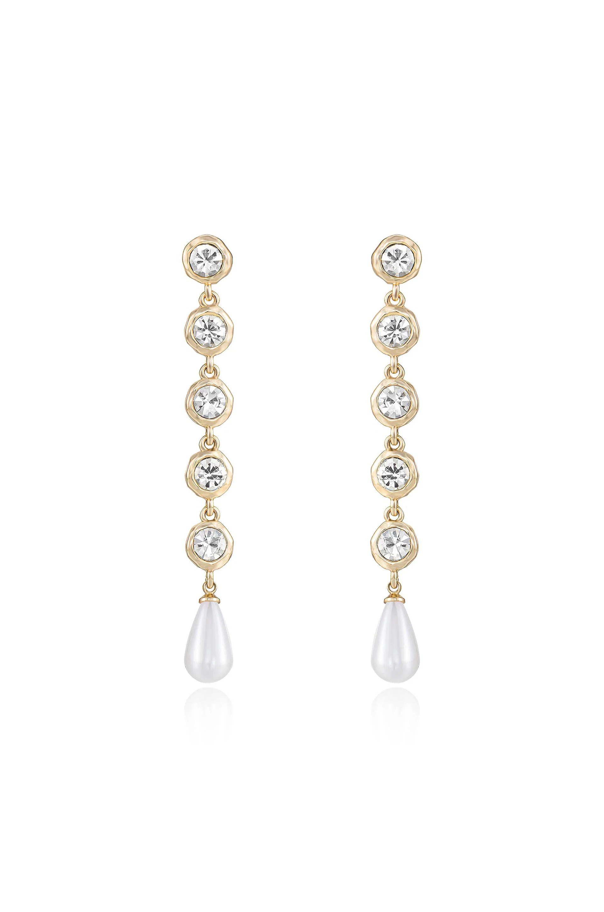 Elegantly Modern Crystal and Pearl Dangle Earrings - Image 2