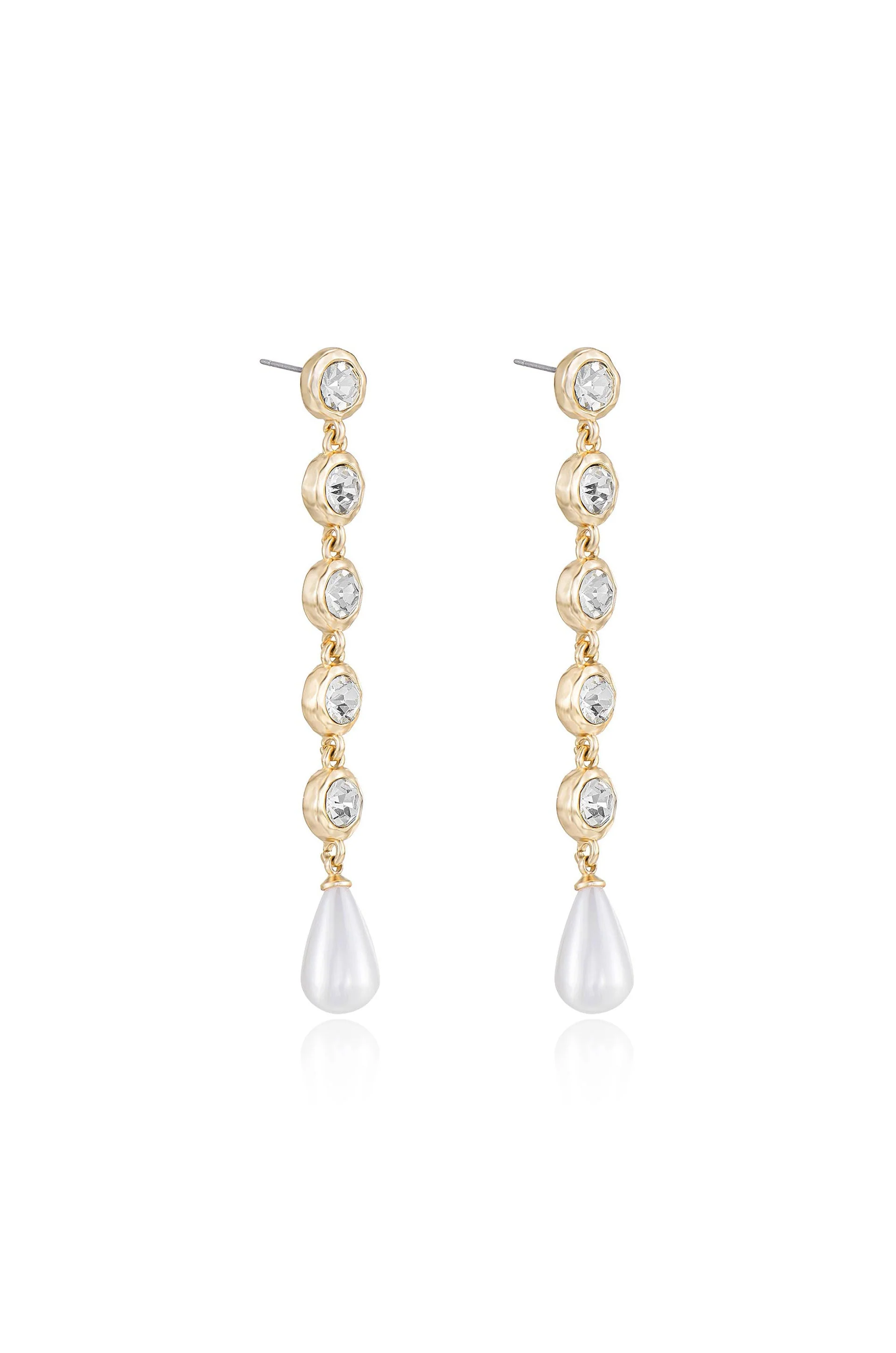 Elegantly Modern Crystal and Pearl Dangle Earrings - Image 3