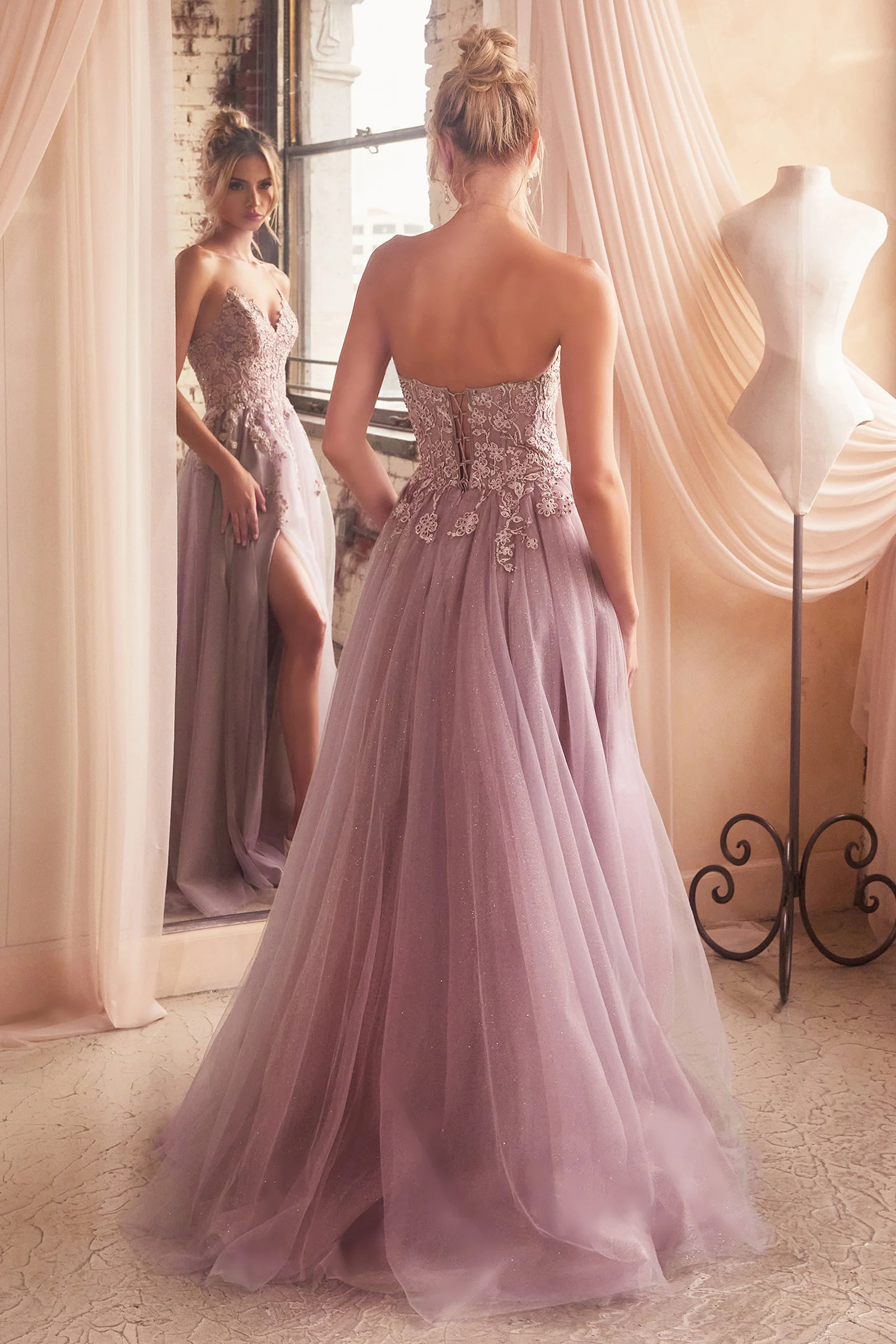 ELLEN GOWN - STRAPLESS A-LINE LACE & TULLE DRESS - Image 3