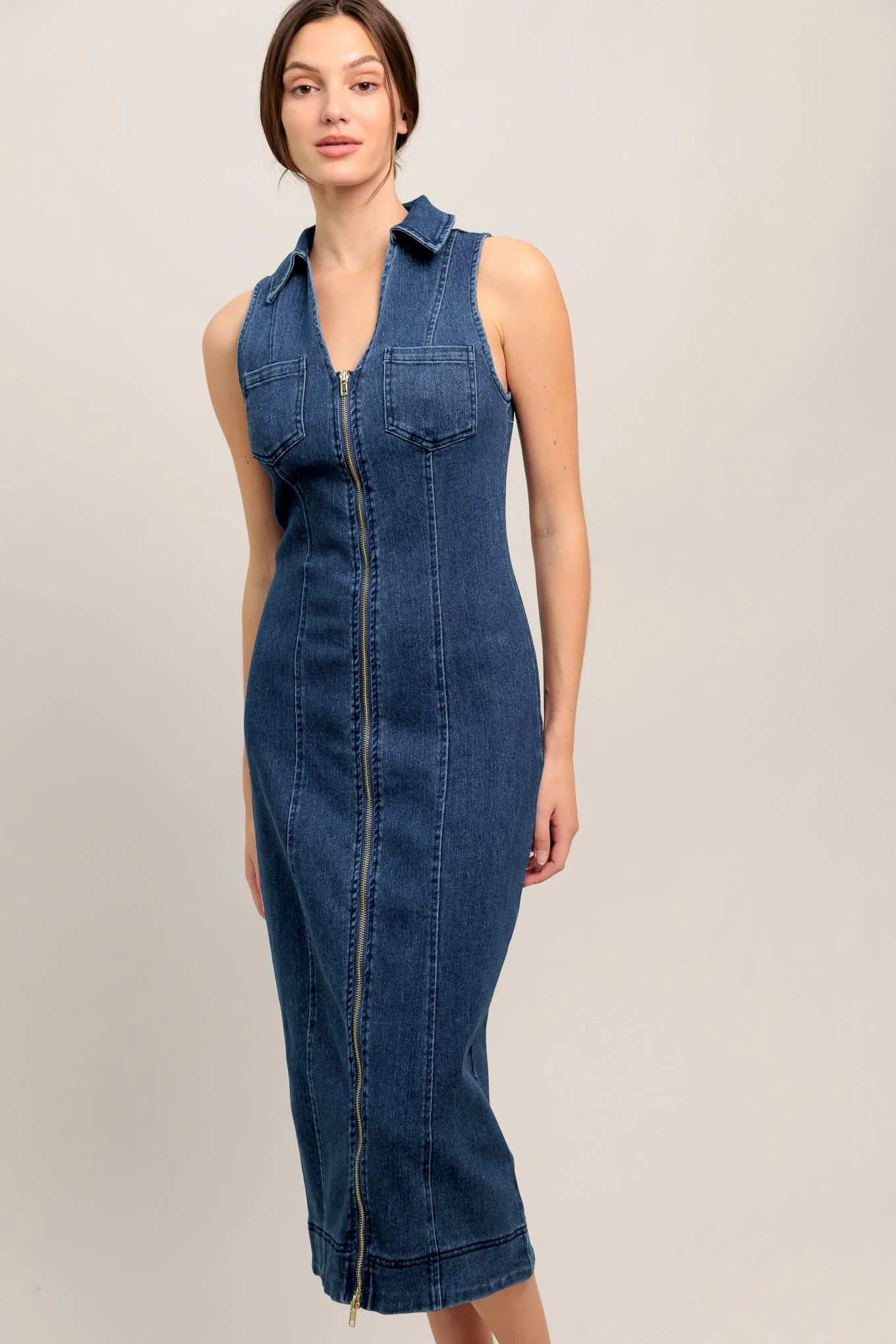 EVERYDAY EDGE DENIM MIDI DRESS - Image 3