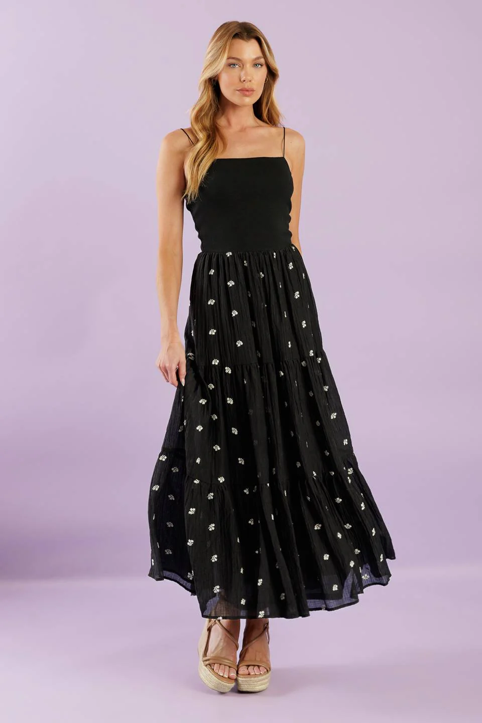 FADE INTO YOU EMBROIDERED MIDI DRESS - BLACK - Image 4