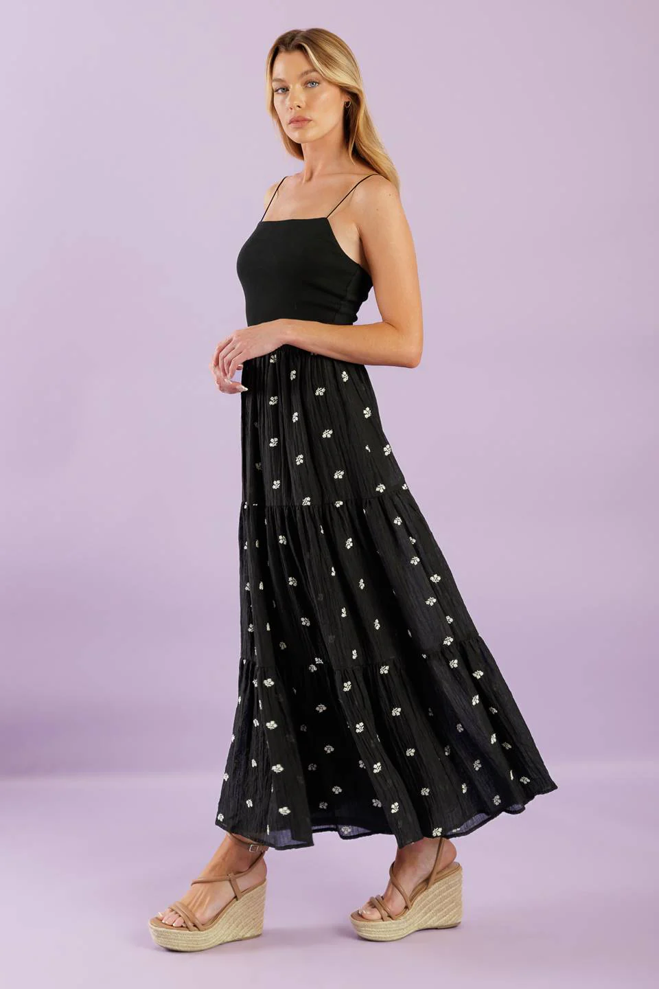 FADE INTO YOU EMBROIDERED MIDI DRESS - BLACK - Image 6