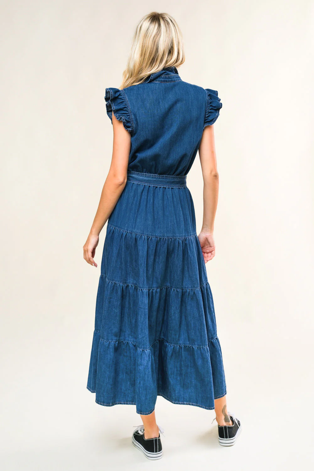 FAN FAVORITE RUFFLE SLEEVE DENIM MIDI DRESS - Image 3