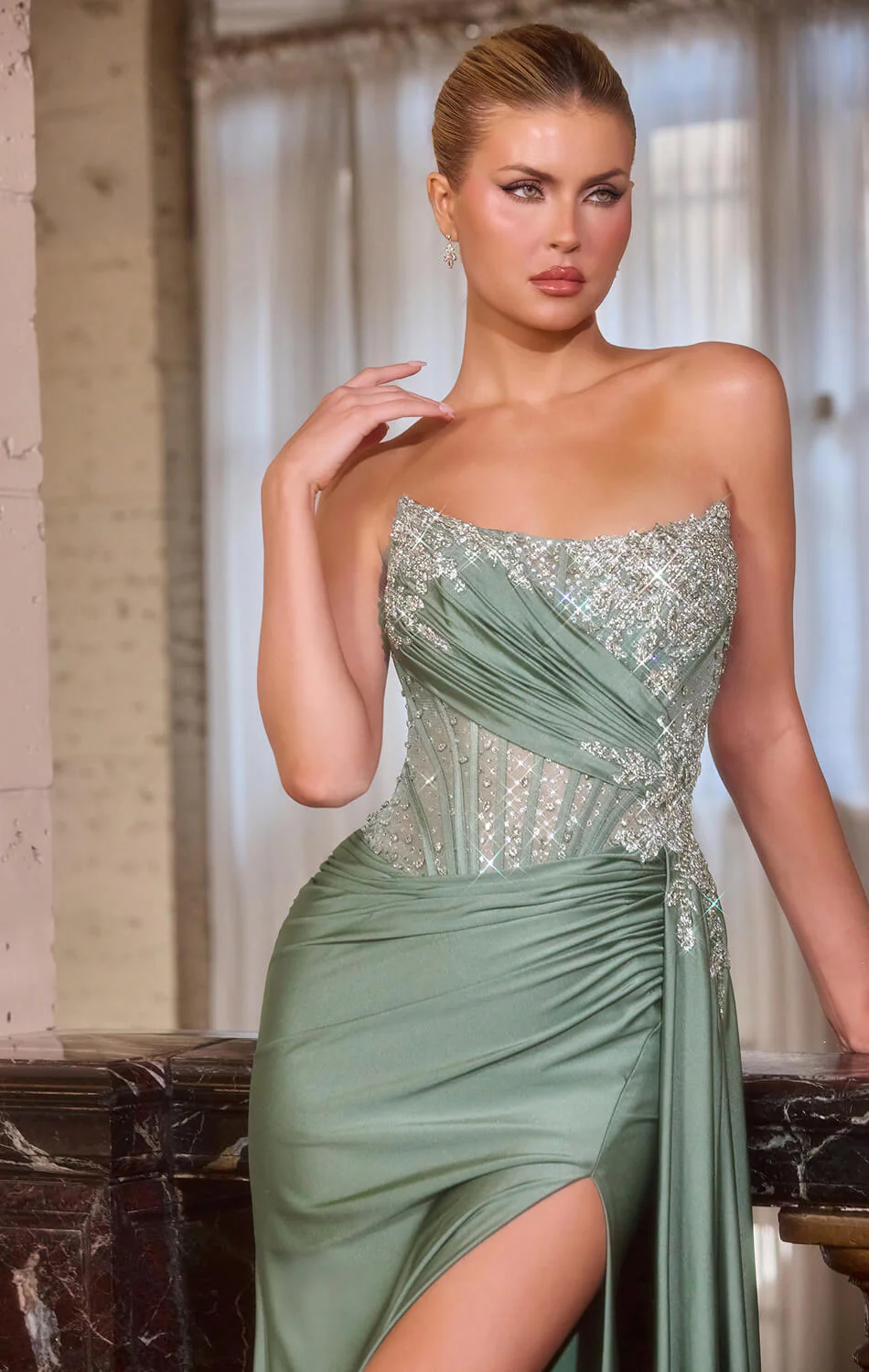 Femka Gown - Strapless Corset Dress With Beaded Bodice - Image 2