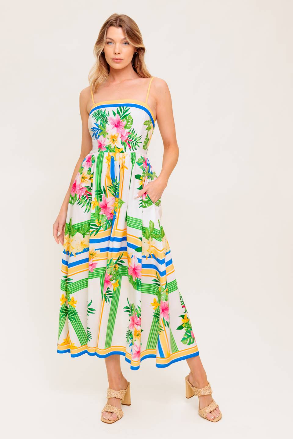 FLORAL HARMONY - FLOWER PRINT MIDI DRESS WITH POCKETS - FINAL SALE - Image 6