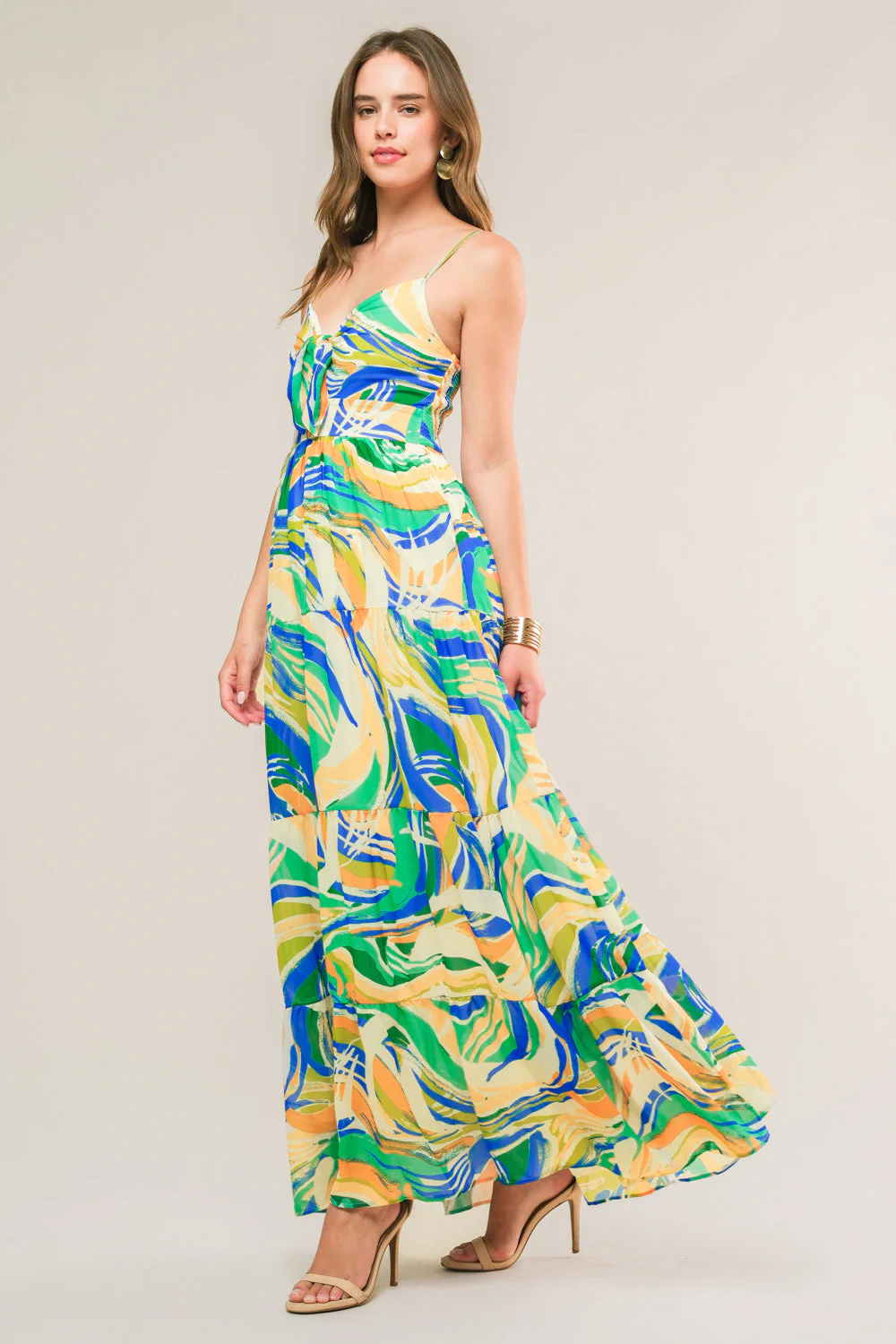 FLORIDA DREAMS TIE FRONT MAXI DRESS - BLUE GREEN - Image 4