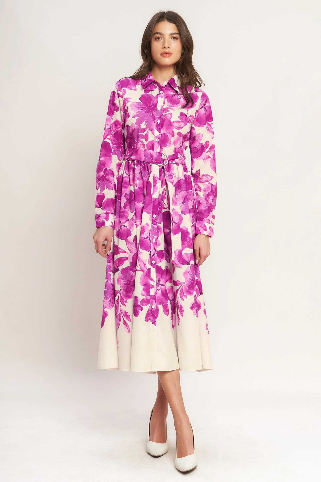 FUCHSIA PETAL FLORAL MIDI SHIRT DRESS - Image 3