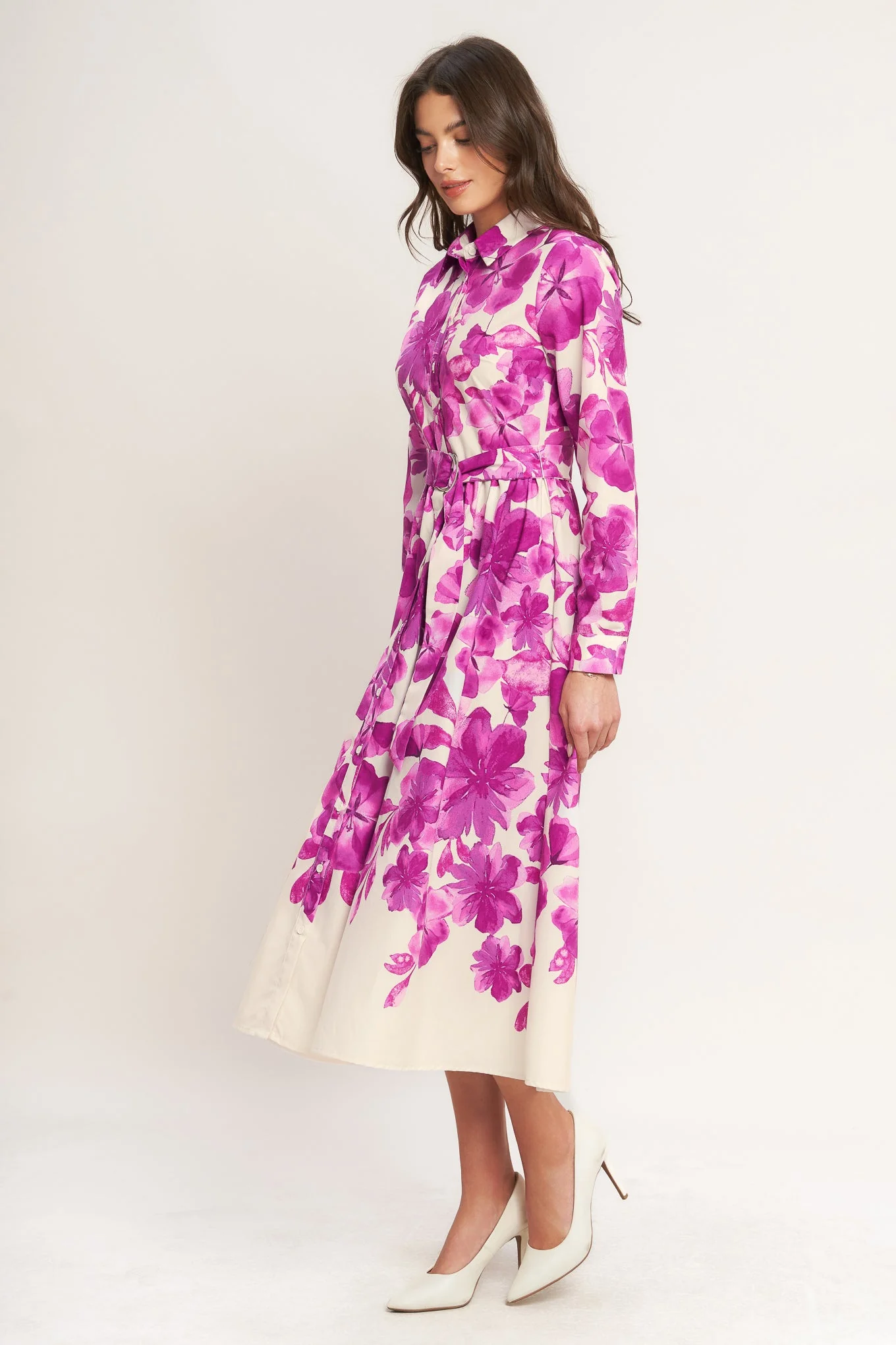 FUCHSIA PETAL FLORAL MIDI SHIRT DRESS - Image 5